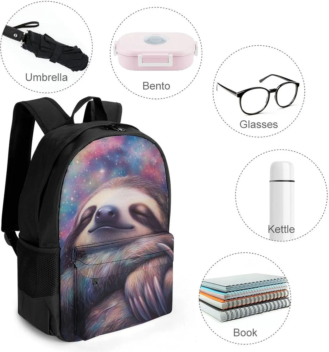 Polyester Daypack Backpack for Trekking Picnic Walking Cycling - Large Capacity Anti-Theft Multipurpose Shoulder Bag, Blue Nebula Sloth Casual Daypack
