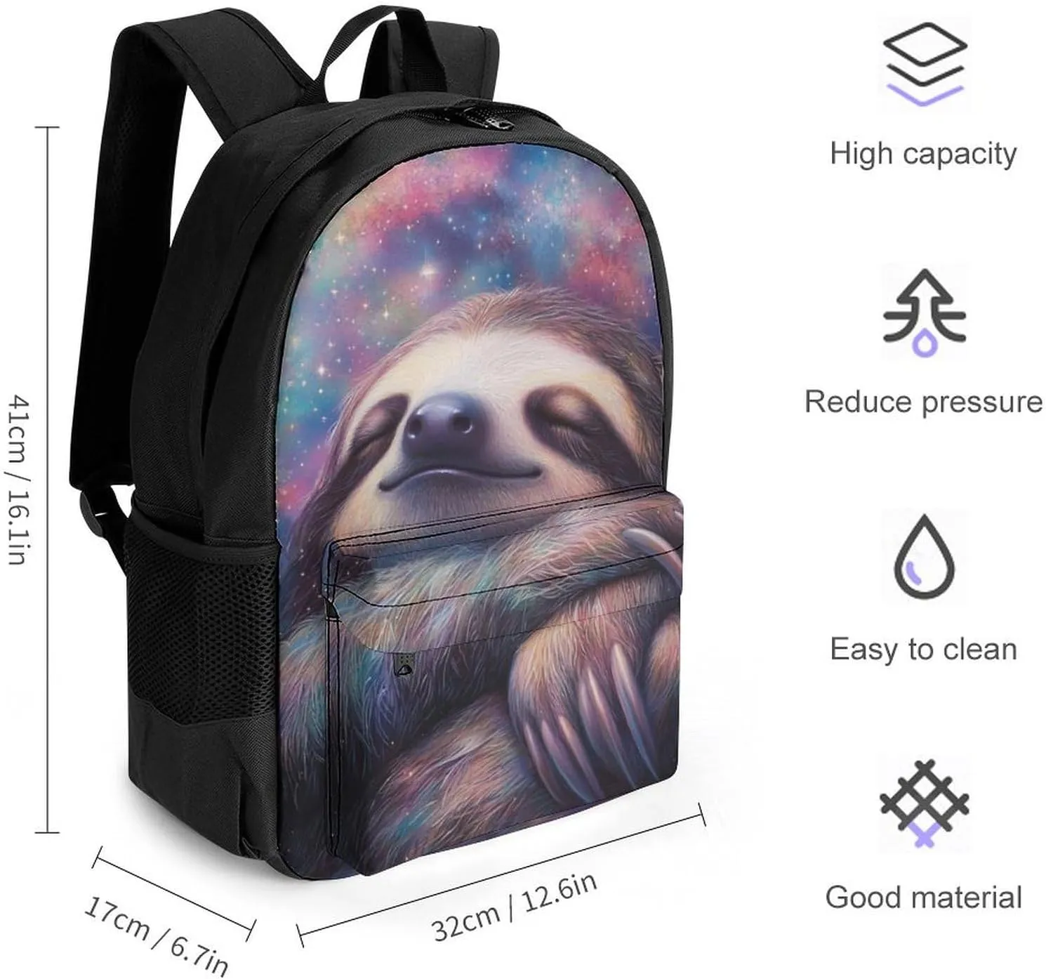 Polyester Daypack Backpack for Trekking Picnic Walking Cycling - Large Capacity Anti-Theft Multipurpose Shoulder Bag, Blue Nebula Sloth Casual Daypack