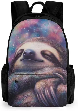 Polyester Daypack Backpack for Trekking Picnic Walking Cycling - Large Capacity Anti-Theft Multipurpose Shoulder Bag, Blue Nebula Sloth Casual Daypack