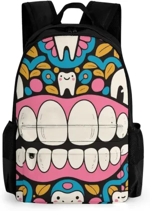 Polyester Daypack Backpack for Trekking Picnic Walking Cycling - Large Capacity Anti-Theft Multipurpose Shoulder Bag, Cartoon Teeth Dental Art Casual Daypack