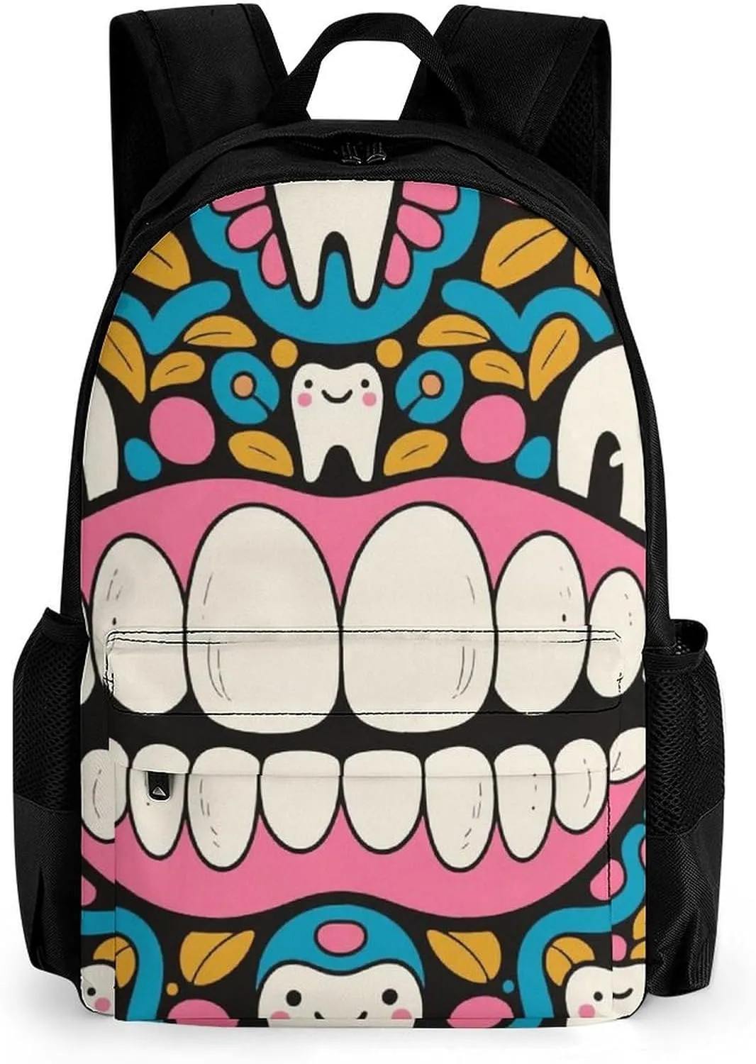 Polyester Daypack Backpack for Trekking Picnic Walking Cycling - Large Capacity Anti-Theft Multipurpose Shoulder Bag, Cartoon Teeth Dental Art Casual Daypack