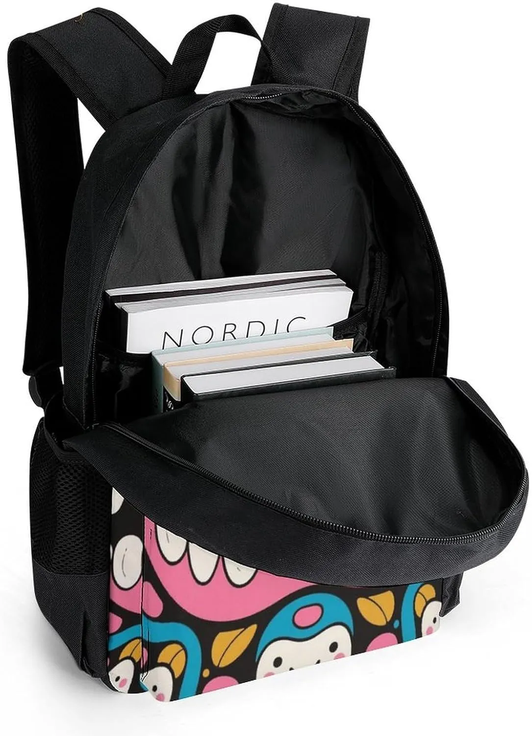 Polyester Daypack Backpack for Trekking Picnic Walking Cycling - Large Capacity Anti-Theft Multipurpose Shoulder Bag, Cartoon Teeth Dental Art Casual Daypack