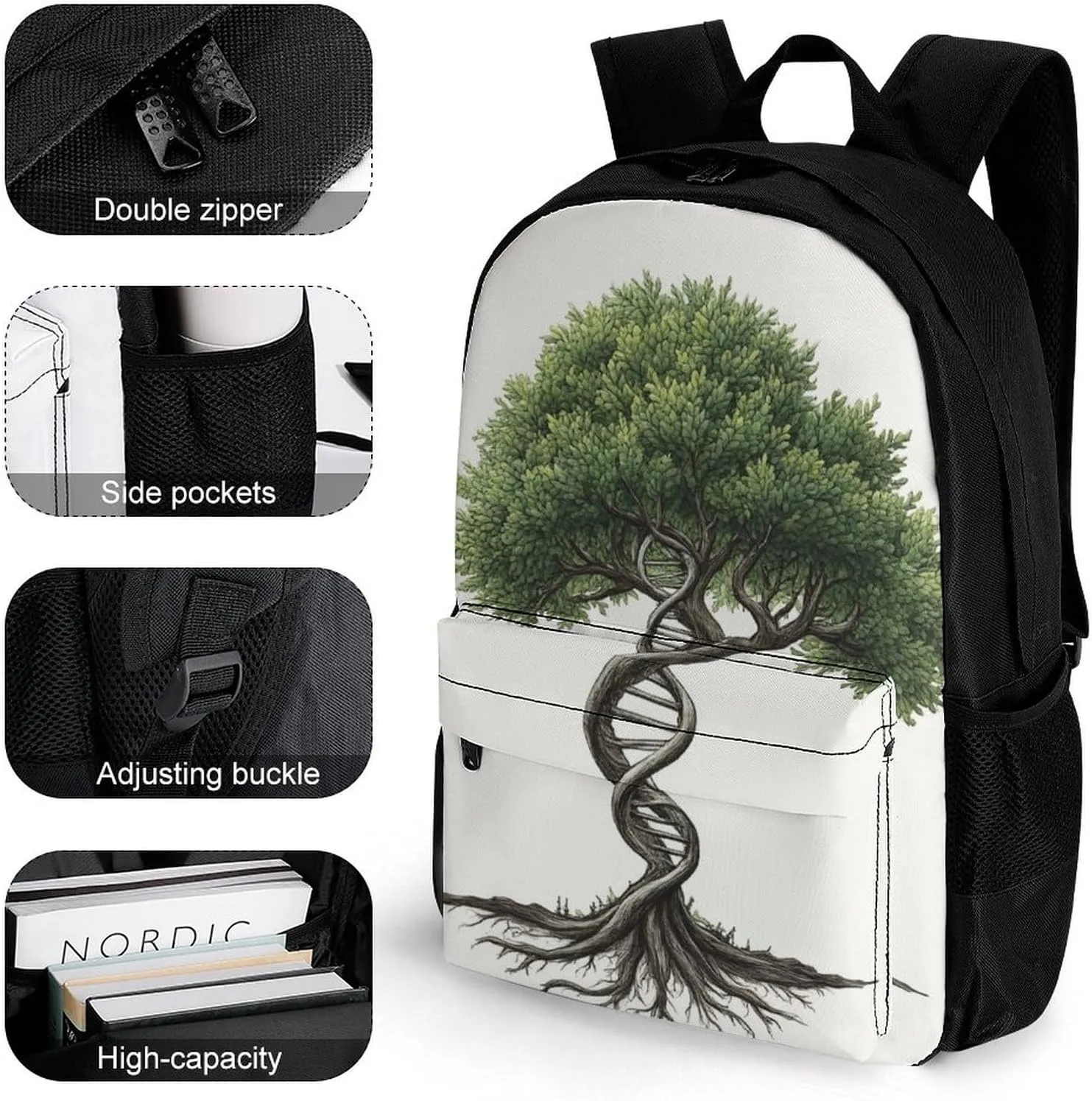 Polyester Daypack Backpack for Trekking Picnic Walking Cycling - Large Capacity Anti-Theft Multipurpose Shoulder Bag, Dna Tree Of Life Casual Daypack