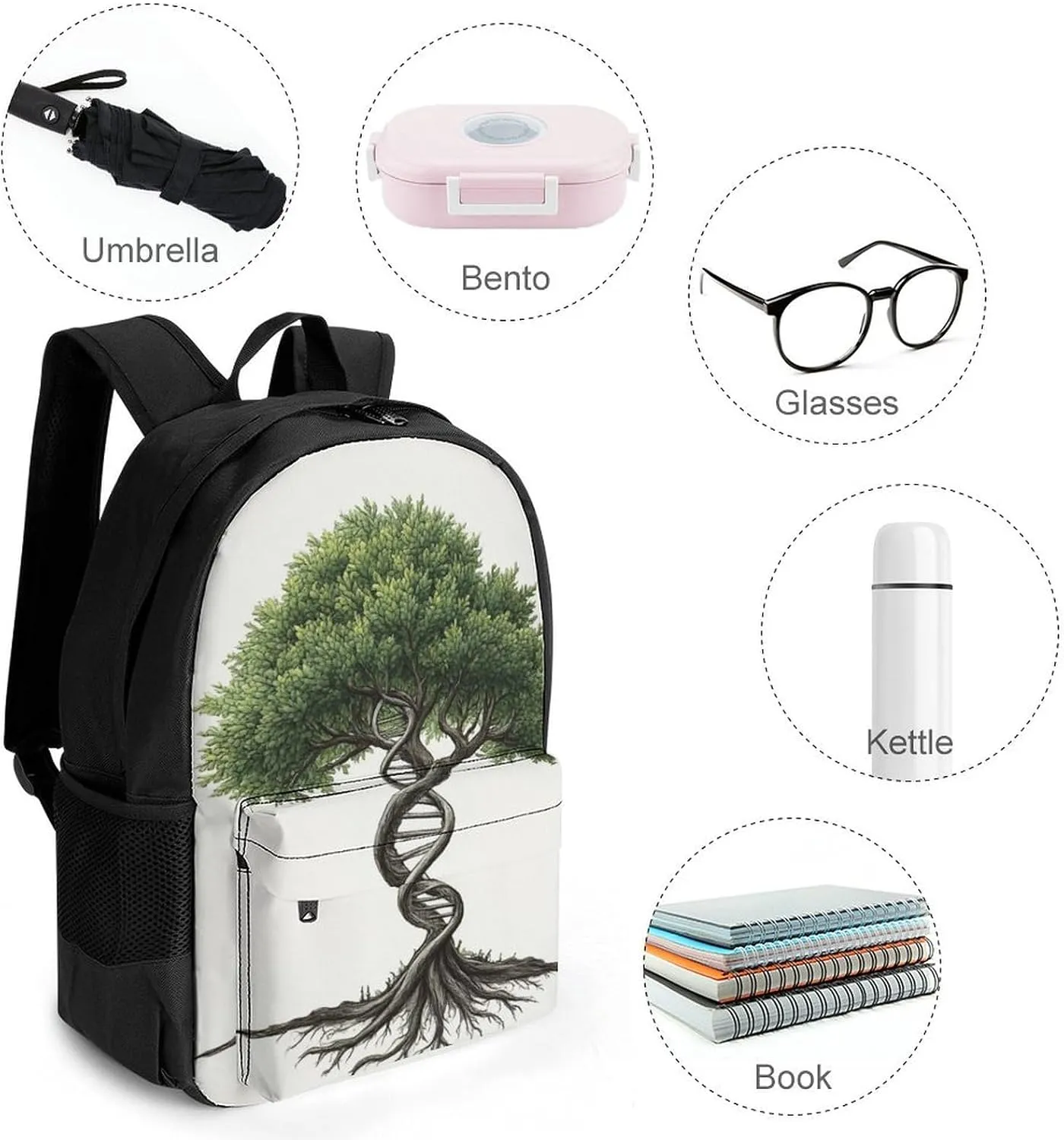 Polyester Daypack Backpack for Trekking Picnic Walking Cycling - Large Capacity Anti-Theft Multipurpose Shoulder Bag, Dna Tree Of Life Casual Daypack