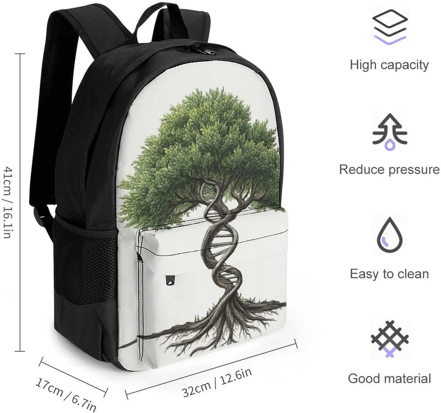 Polyester Daypack Backpack for Trekking Picnic Walking Cycling - Large Capacity Anti-Theft Multipurpose Shoulder Bag, Dna Tree Of Life Casual Daypack