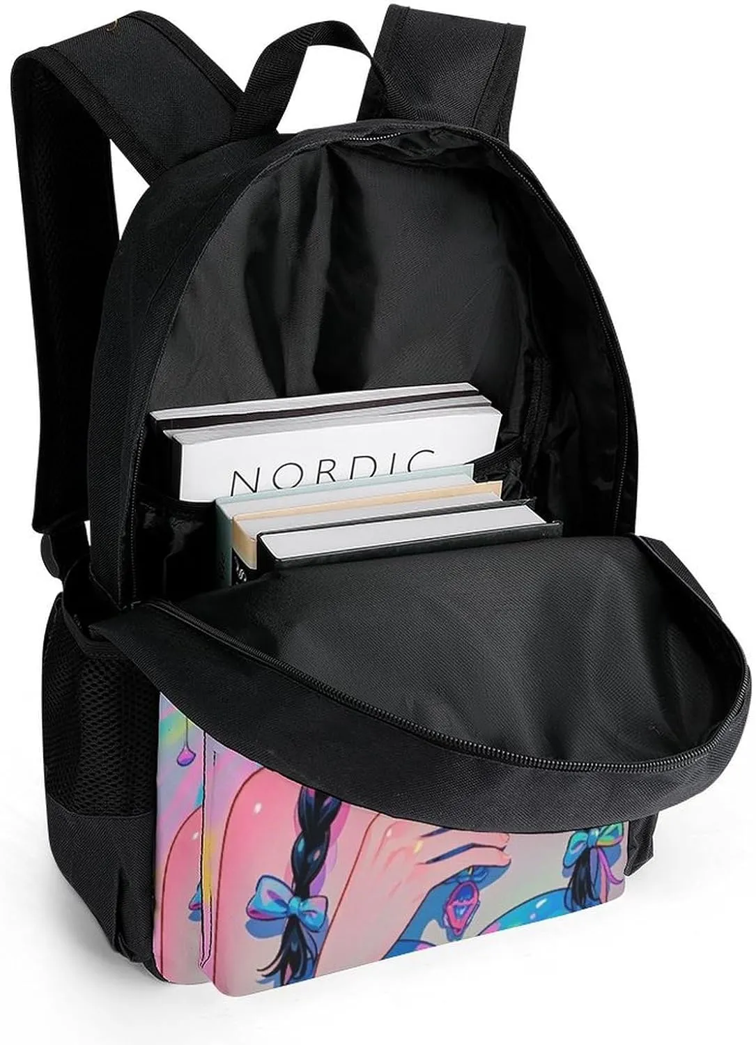 Polyester Daypack Backpack for Trekking Picnic Walking Cycling - Large Capacity Anti-Theft Multipurpose Shoulder Bag, Fantasy Gothic Woman Mushroom Dazzling Art Casual Daypack