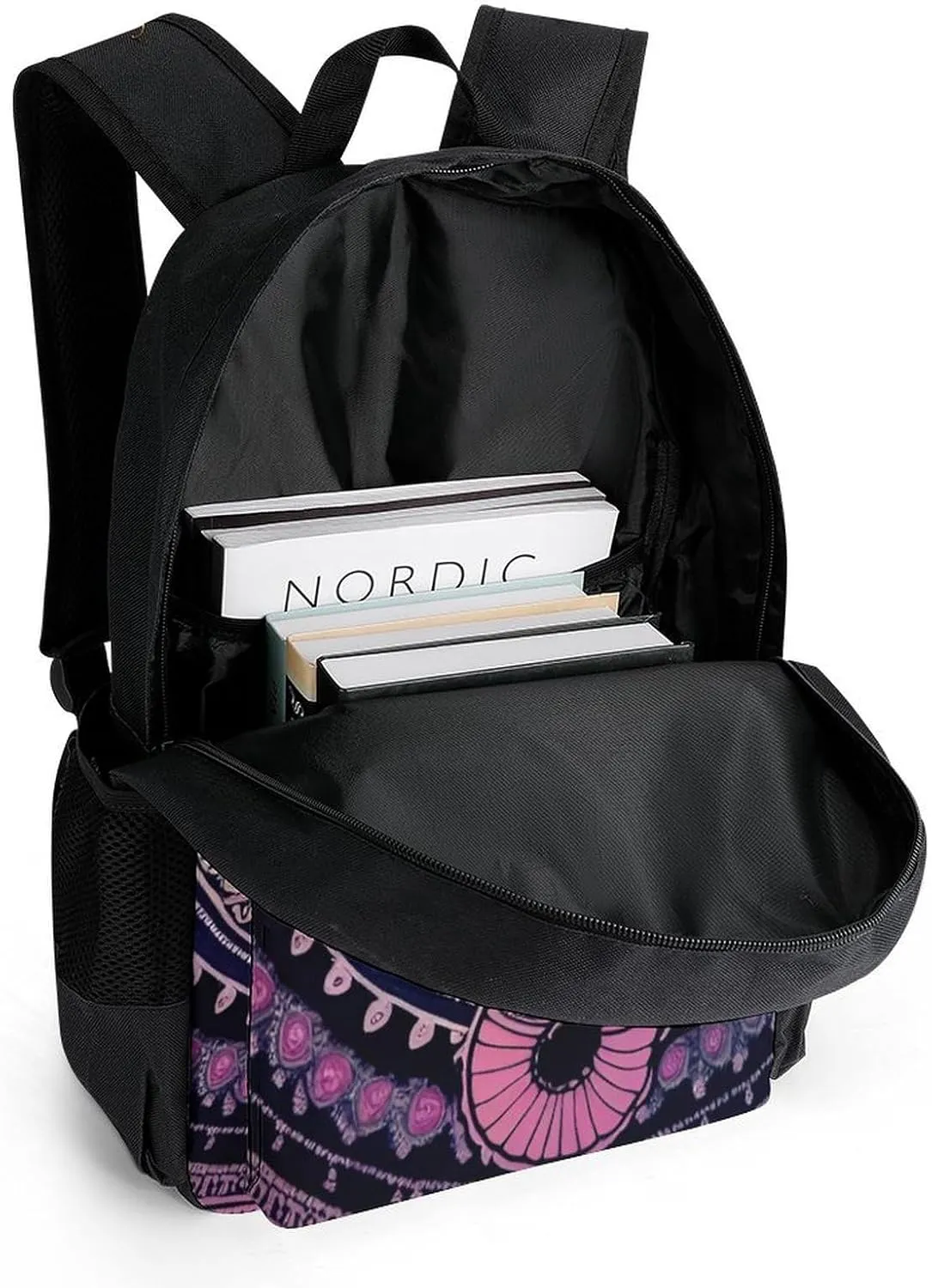 Polyester Daypack Backpack for Trekking Picnic Walking Cycling - Large Capacity Anti-Theft Multipurpose Shoulder Bag, Indian Elephant Head Mandala Art Casual Daypack