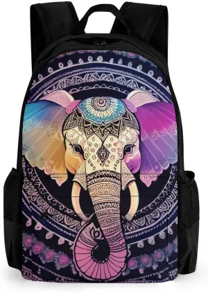 Polyester Daypack Backpack for Trekking Picnic Walking Cycling - Large Capacity Anti-Theft Multipurpose Shoulder Bag, Indian Elephant Head Mandala Art Casual Daypack