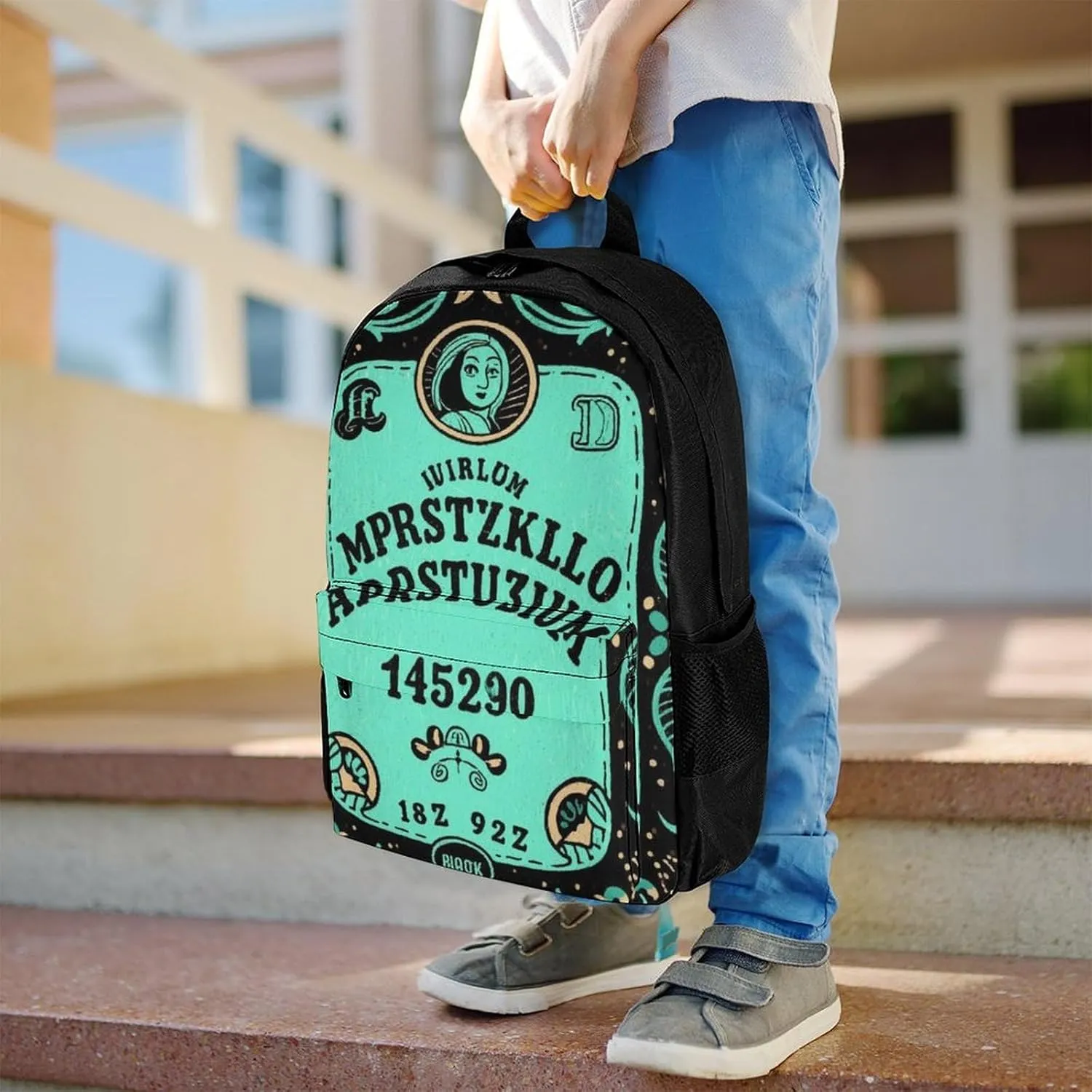 Polyester Daypack Backpack for Trekking Picnic Walking Cycling - Large Capacity Anti-Theft Multipurpose Shoulder Bag, Magical Witchcraft Spirit Board Art Casual Daypack