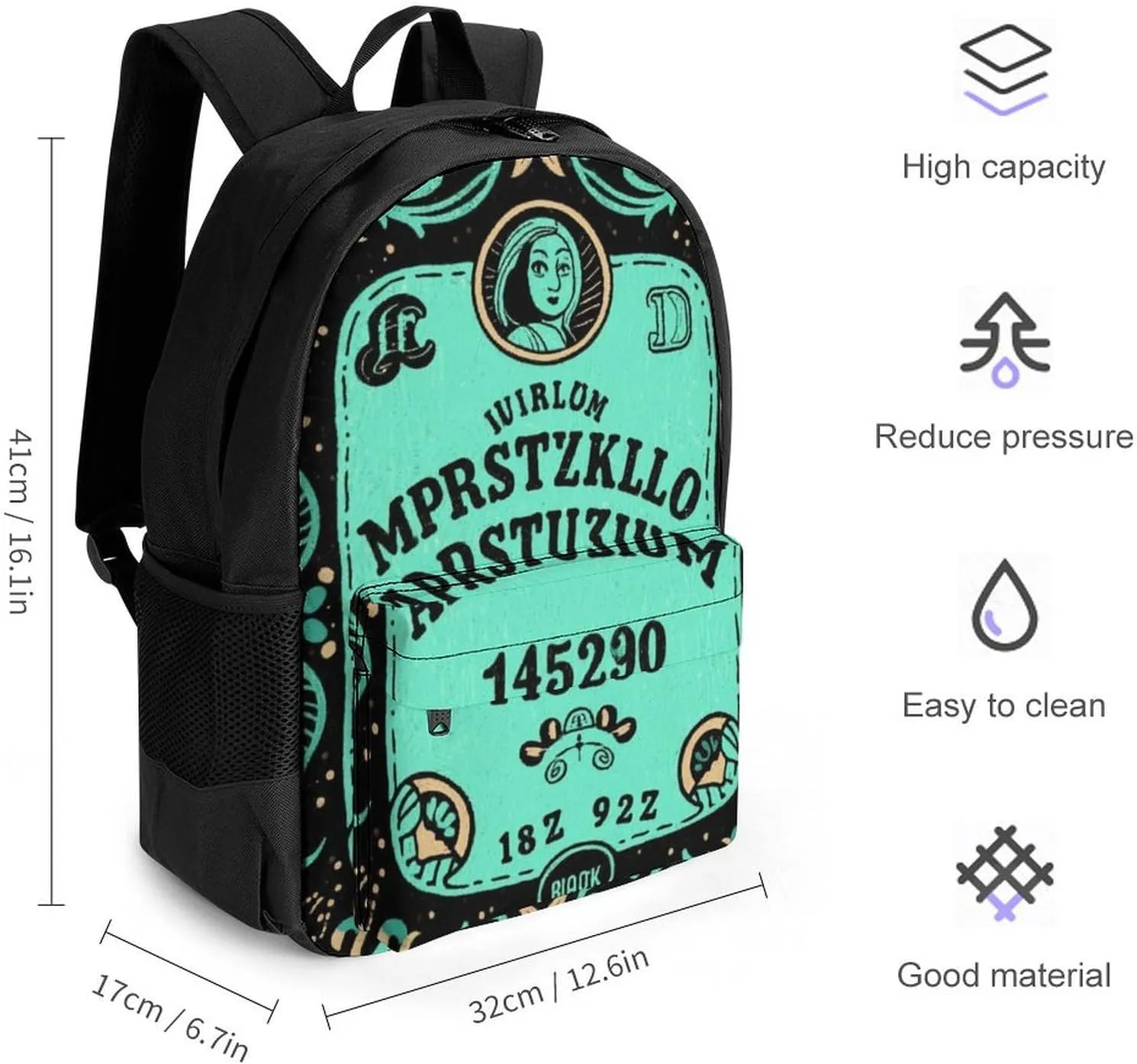 Polyester Daypack Backpack for Trekking Picnic Walking Cycling - Large Capacity Anti-Theft Multipurpose Shoulder Bag, Magical Witchcraft Spirit Board Art Casual Daypack