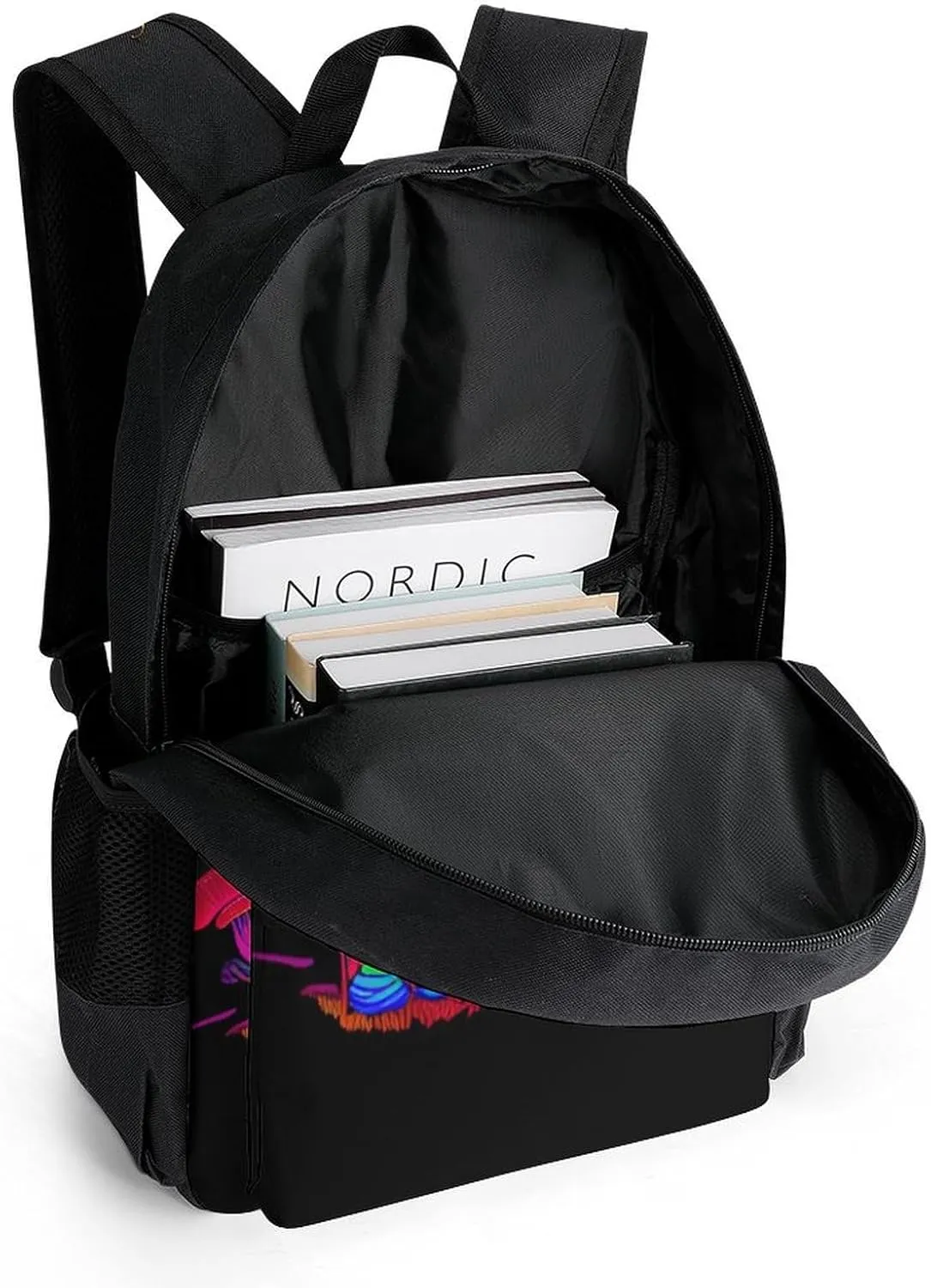 Polyester Daypack Backpack for Trekking Picnic Walking Cycling - Large Capacity Anti-Theft Multipurpose Shoulder Bag, Psychedelic Mushrooms Magic World Trippy Art Casual Daypack
