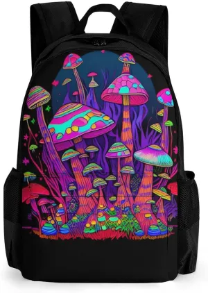 Polyester Daypack Backpack for Trekking Picnic Walking Cycling - Large Capacity Anti-Theft Multipurpose Shoulder Bag, Psychedelic Mushrooms Magic World Trippy Art Casual Daypack
