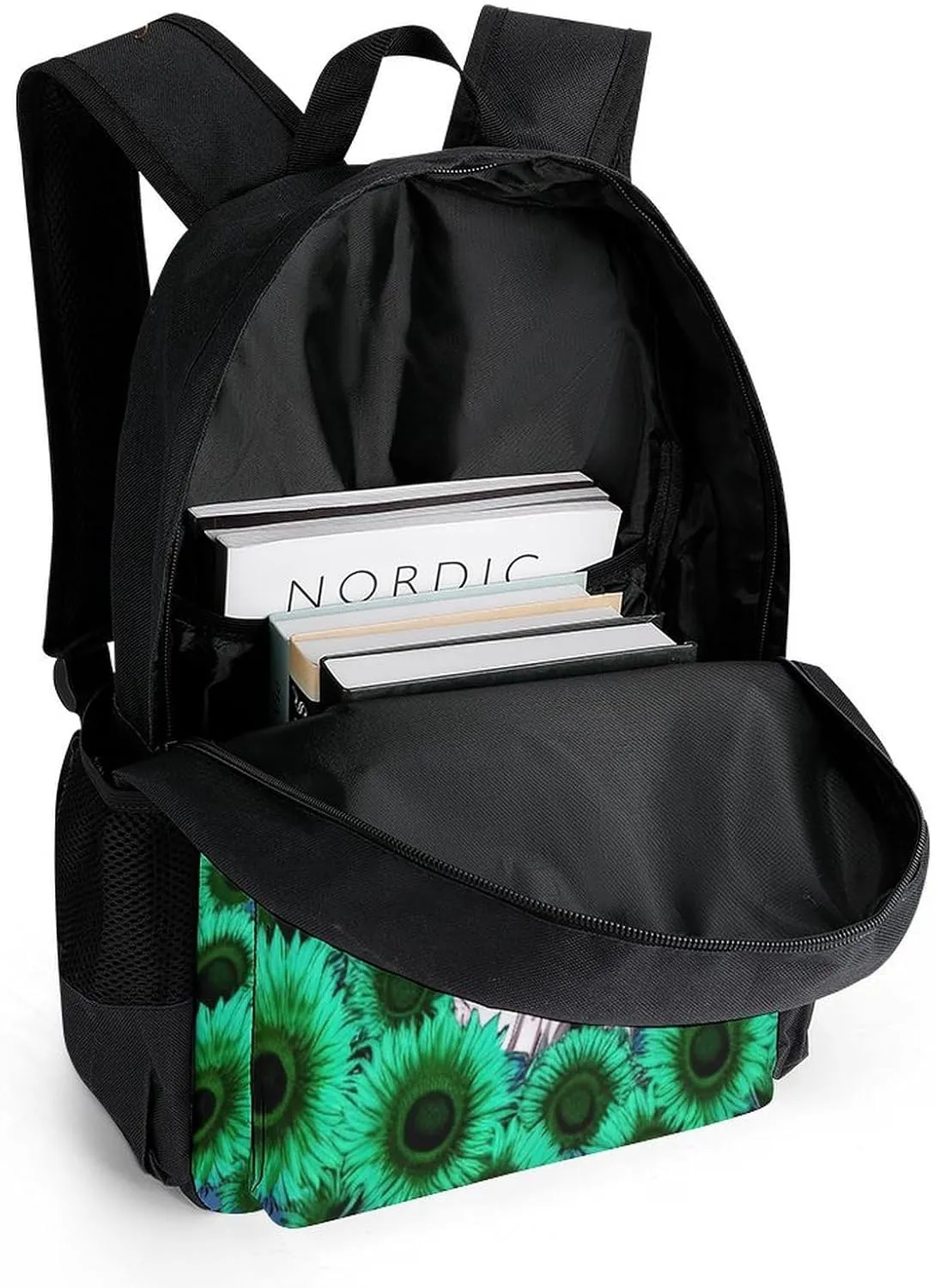 Polyester Daypack Backpack for Trekking Picnic Walking Cycling - Large Capacity Anti-Theft Multipurpose Shoulder Bag, Psychedelic Space Astronaut Sunflower Snake Art Casual Daypack