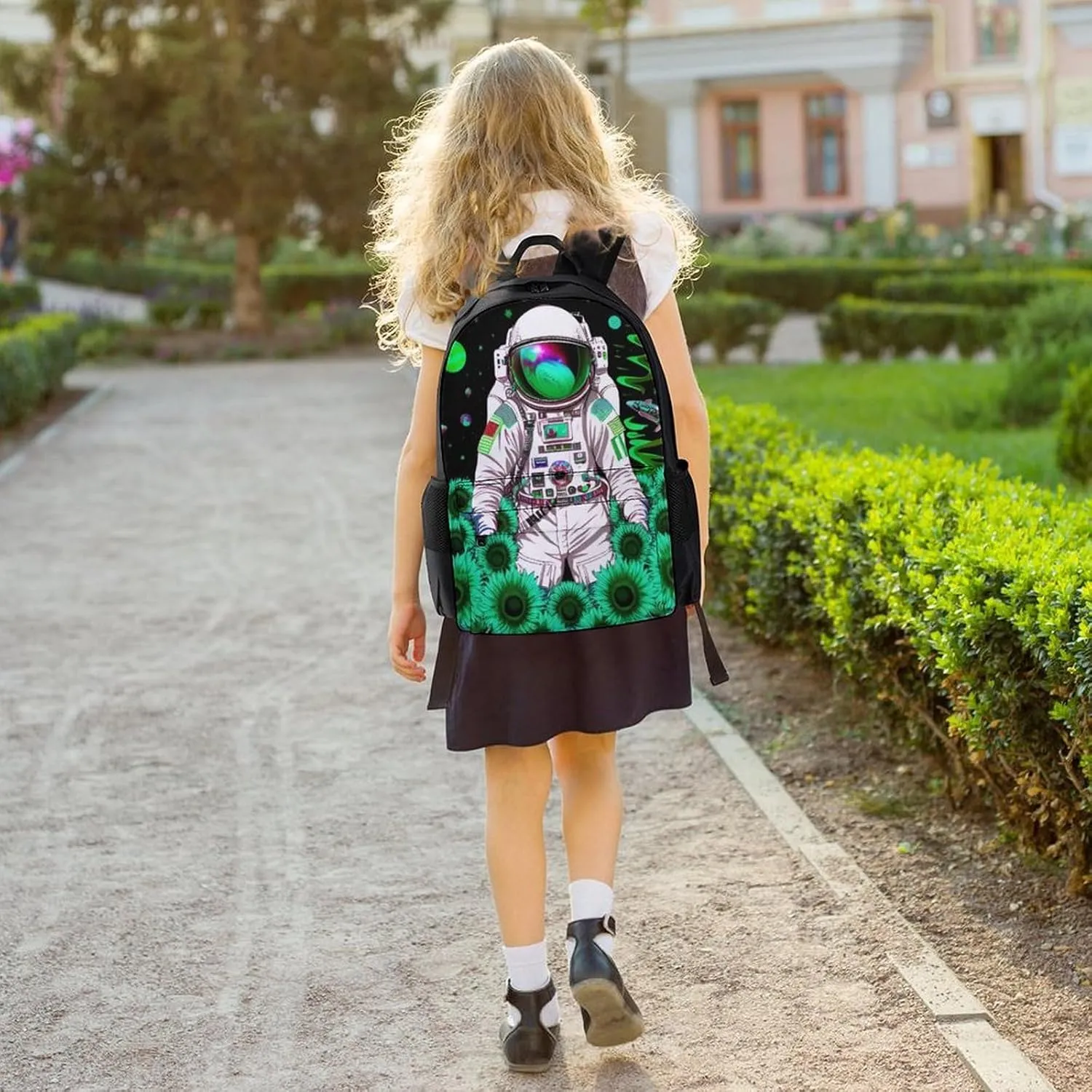 Polyester Daypack Backpack for Trekking Picnic Walking Cycling - Large Capacity Anti-Theft Multipurpose Shoulder Bag, Psychedelic Space Astronaut Sunflower Snake Art Casual Daypack