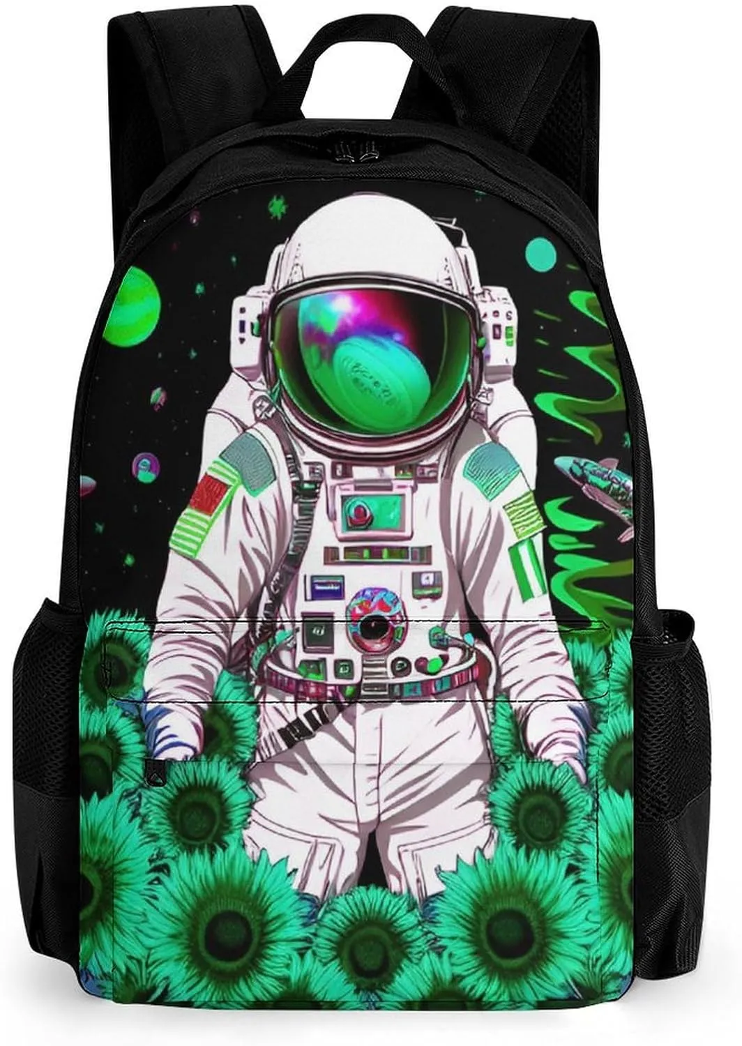 Polyester Daypack Backpack for Trekking Picnic Walking Cycling - Large Capacity Anti-Theft Multipurpose Shoulder Bag, Psychedelic Space Astronaut Sunflower Snake Art Casual Daypack
