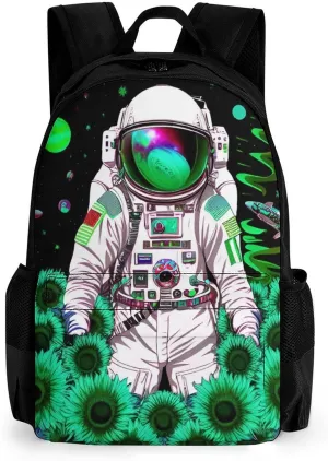 Polyester Daypack Backpack for Trekking Picnic Walking Cycling - Large Capacity Anti-Theft Multipurpose Shoulder Bag, Psychedelic Space Astronaut Sunflower Snake Art Casual Daypack