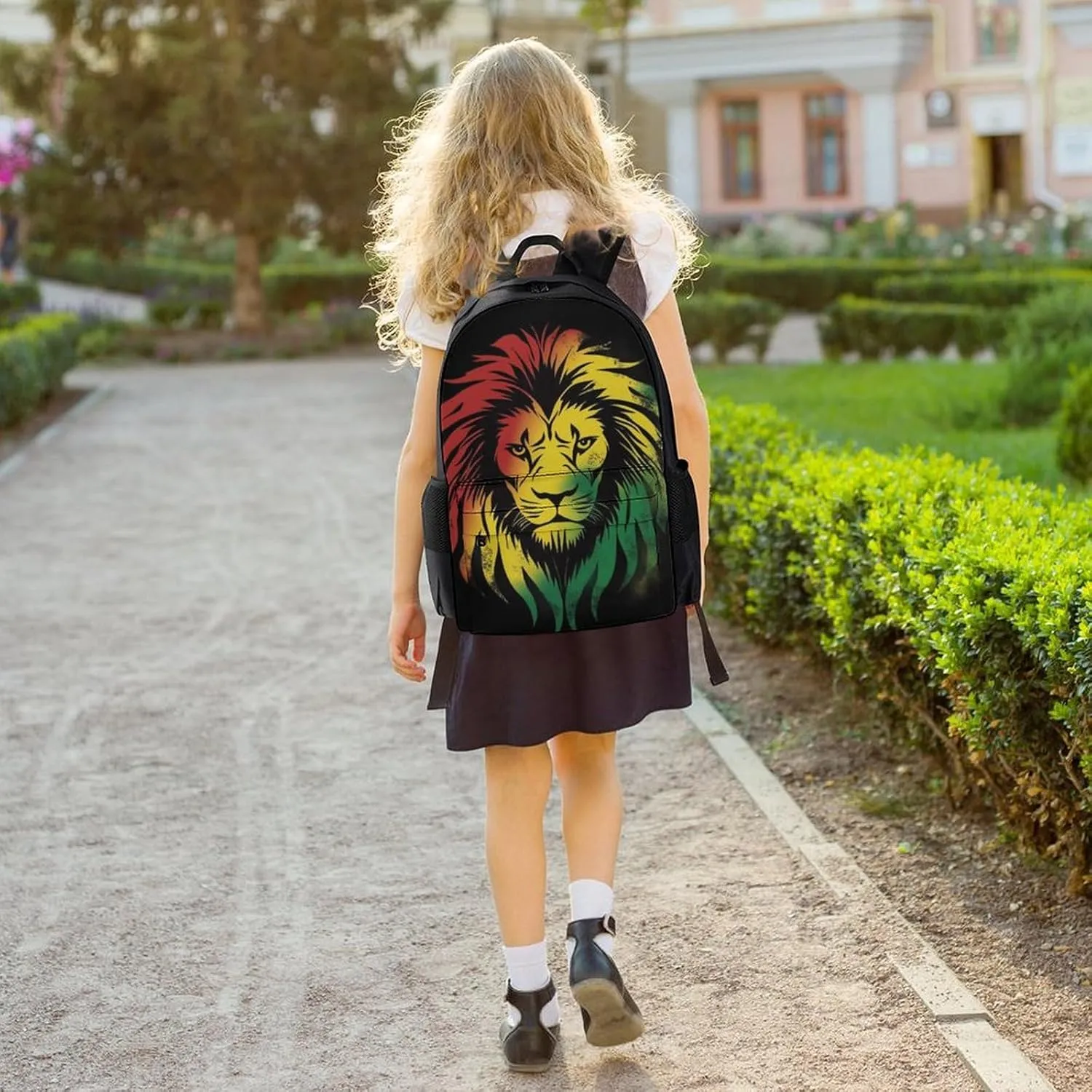 Polyester Daypack Backpack for Trekking Picnic Walking Cycling - Large Capacity Anti-Theft Multipurpose Shoulder Bag, Rasta Lion Black Casual Daypack