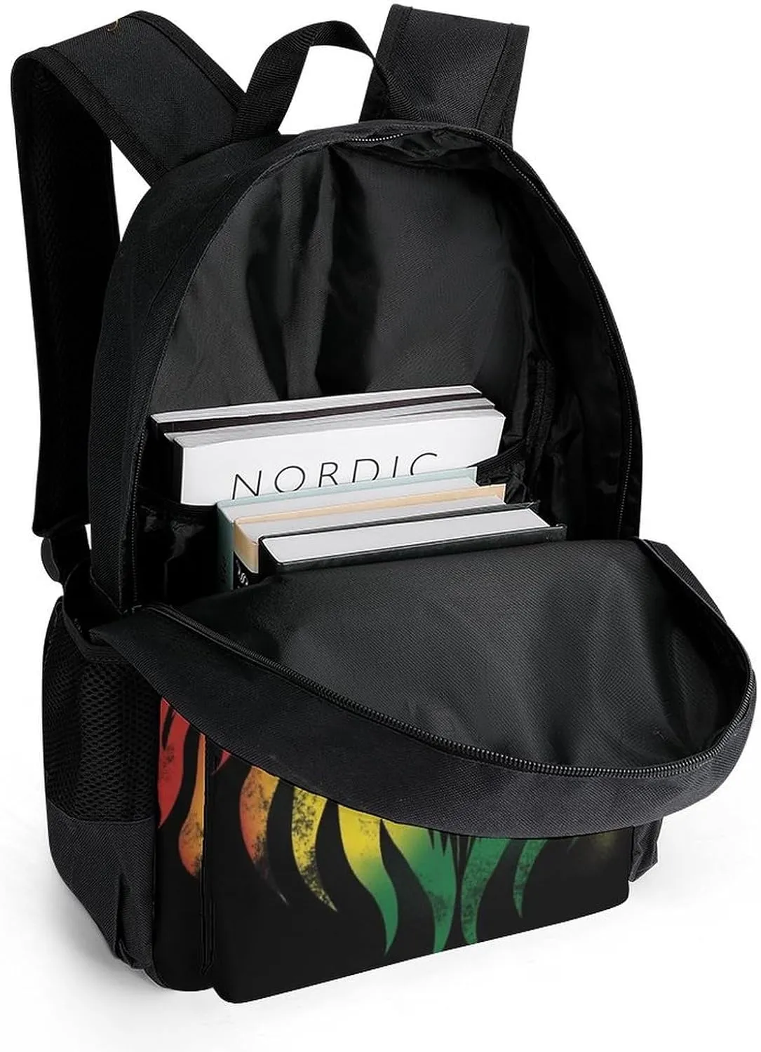 Polyester Daypack Backpack for Trekking Picnic Walking Cycling - Large Capacity Anti-Theft Multipurpose Shoulder Bag, Rasta Lion Black Casual Daypack