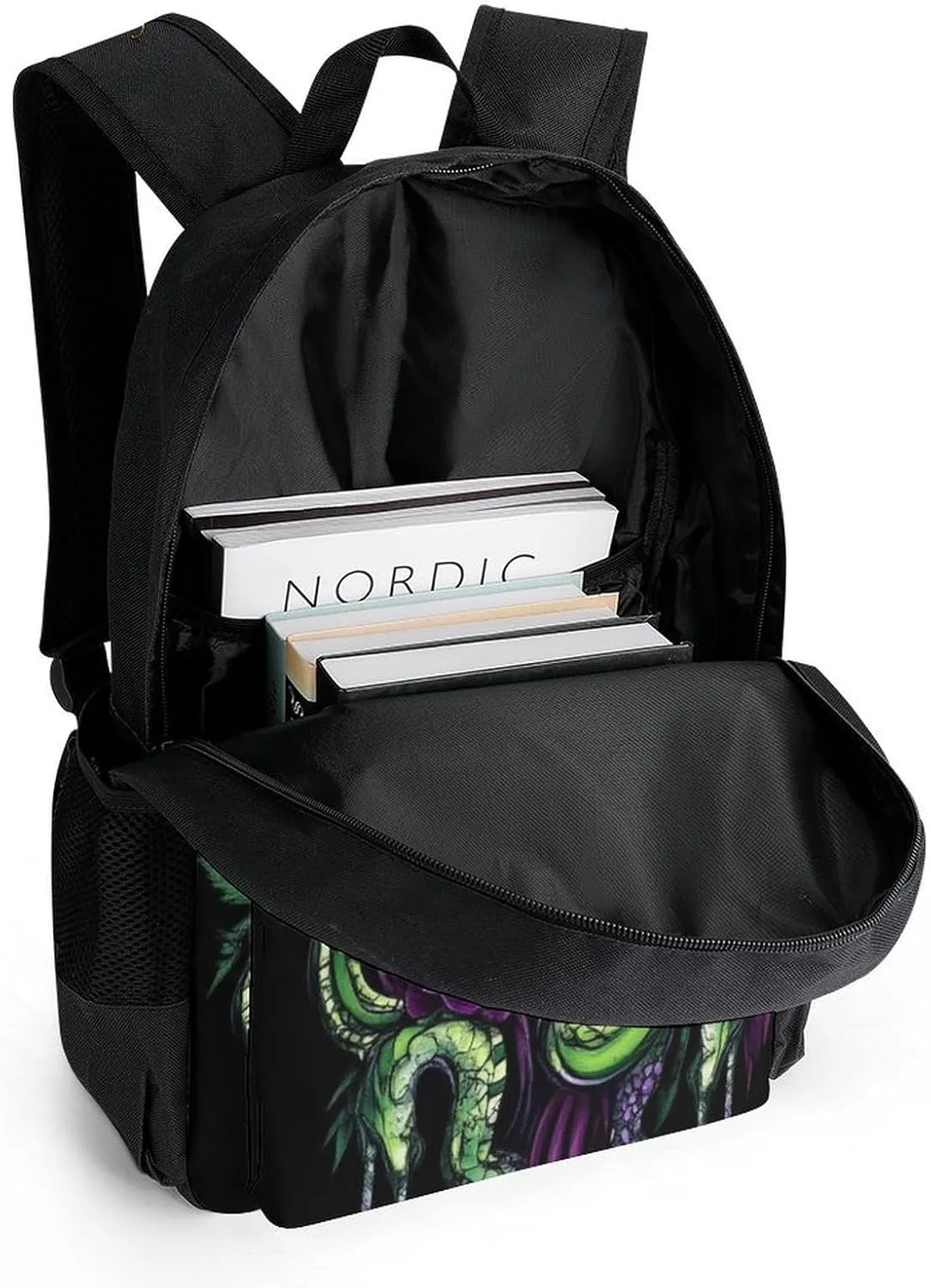 Polyester Daypack Bookbag for Gym Business Bicycle - Large Capacity Multipurpose Anti-Theft Carry On Bag, Greek Goddess Snake Queen Medusa With Purple Rose Art Travel Hiking Daypack