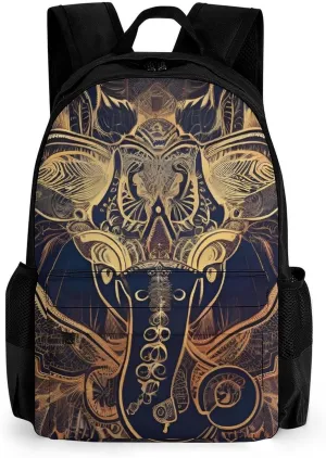 Polyester Daypack for Camping Travel Walking Cycling - Big Capacity Anti-Theft Multipurpose Bookbag, Beautiful Paisley Elephant Art Camping Outdoor Backpack