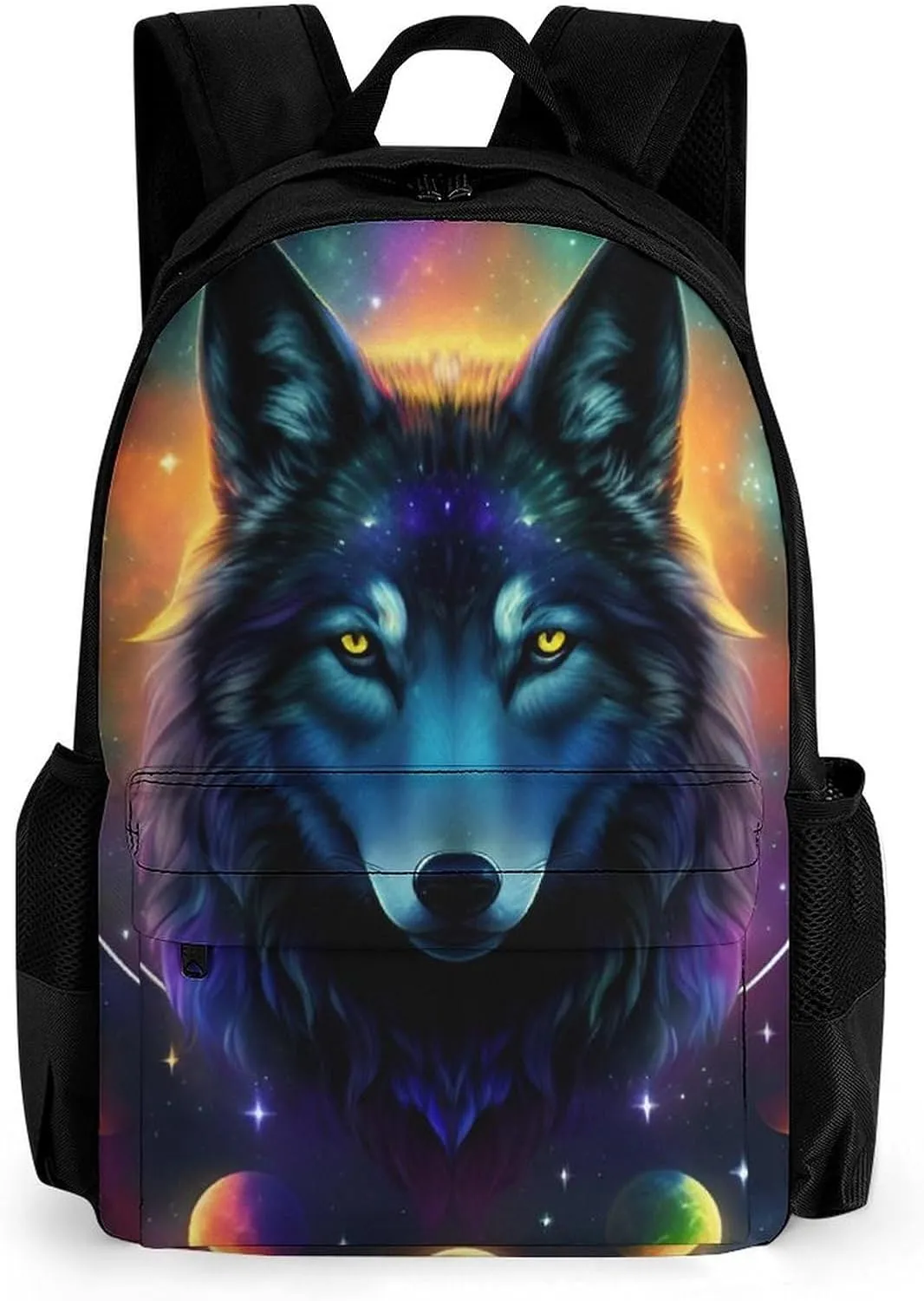 Polyester Daypack for Camping Travel Walking Cycling - Big Capacity Anti-Theft Multipurpose Bookbag, Galaxy Psychedelic Wolf Night Sky Space Art Camping Outdoor Backpack