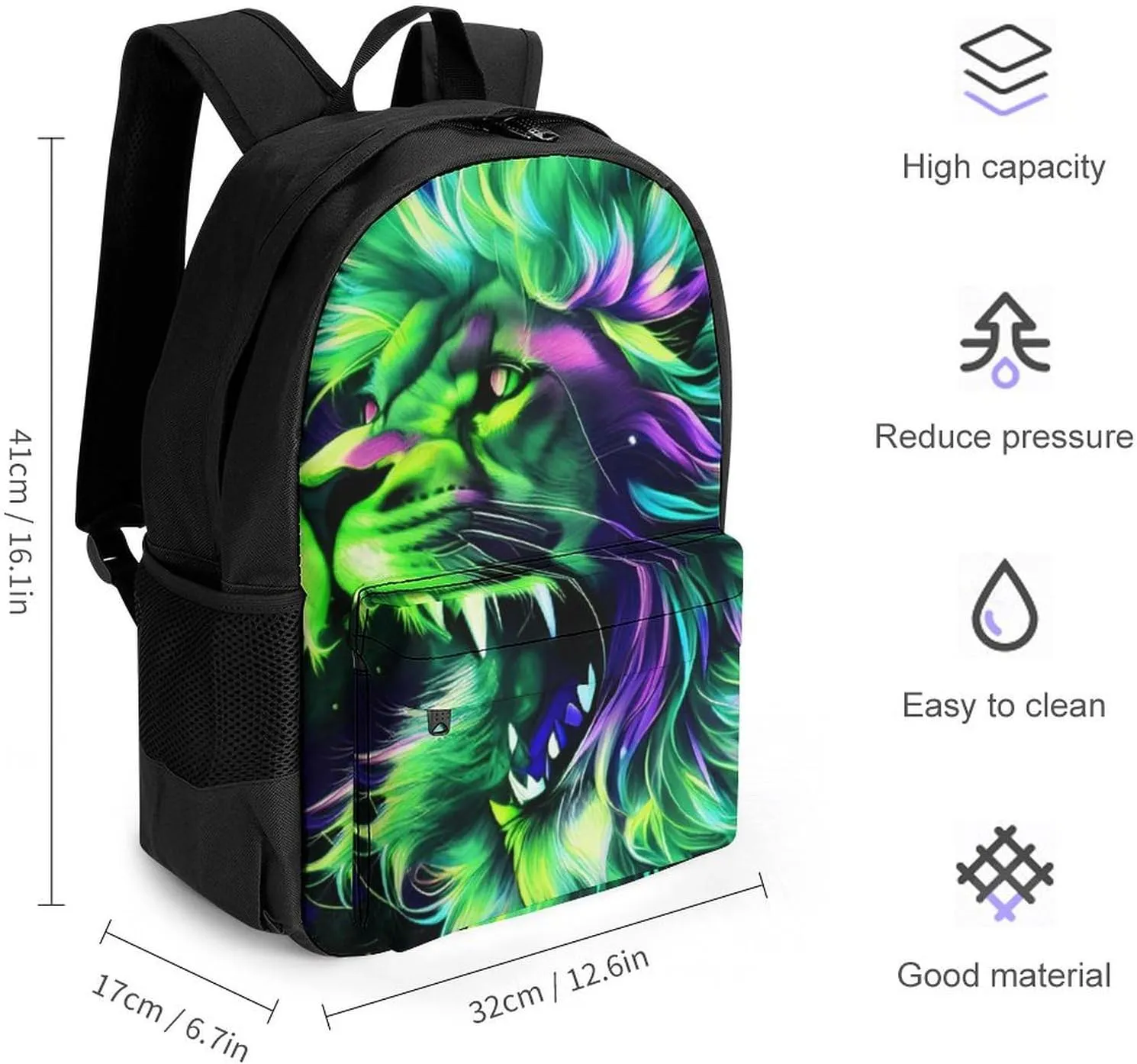 Polyester Daypack for Camping Travel Walking Cycling - Big Capacity Anti-Theft Multipurpose Bookbag, Lion Howling Art Camping Outdoor Backpack