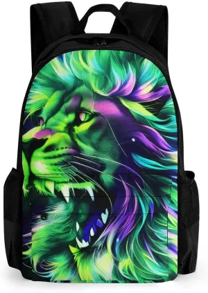 Polyester Daypack for Camping Travel Walking Cycling - Big Capacity Anti-Theft Multipurpose Bookbag, Lion Howling Art Camping Outdoor Backpack