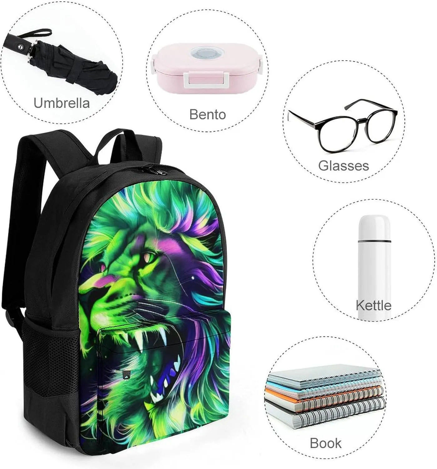 Polyester Daypack for Camping Travel Walking Cycling - Big Capacity Anti-Theft Multipurpose Bookbag, Lion Howling Art Camping Outdoor Backpack