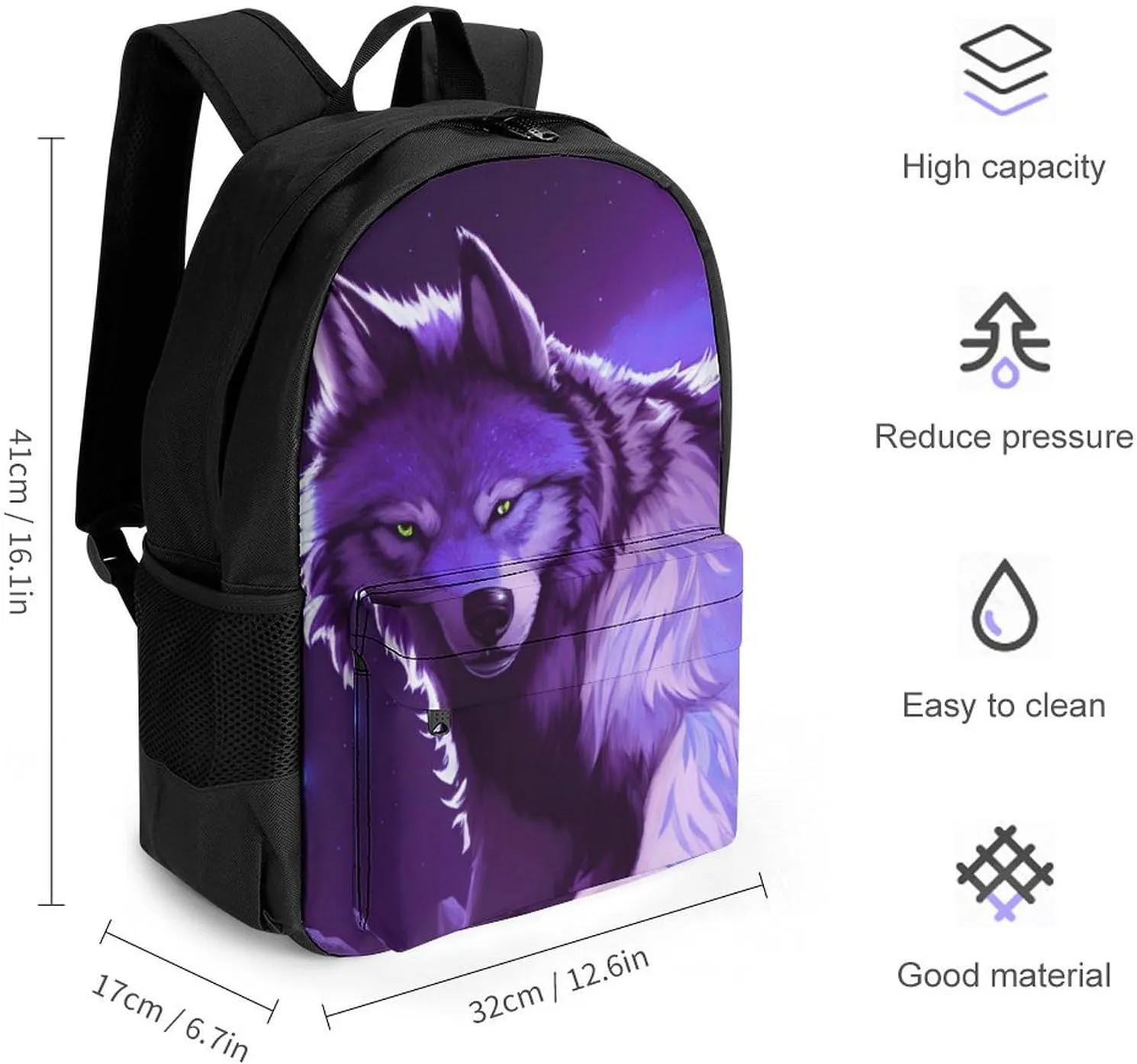 Polyester Daypack for Camping Travel Walking Cycling - Big Capacity Anti-Theft Multipurpose Bookbag, Space Wolf Starry Sky Jungle River Scenery Art Camping Outdoor Backpack
