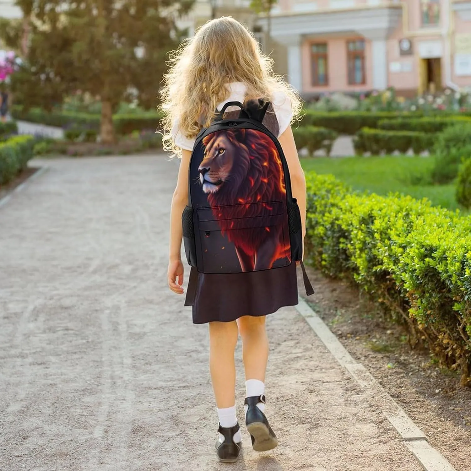 Polyester Daypack for Hiking Work Running - Big Capacity Anti-Theft Multipurpose Shoulder Bag, Cool Lion Fire Surreal Style Art Travel and Sport Backpack Rucksack