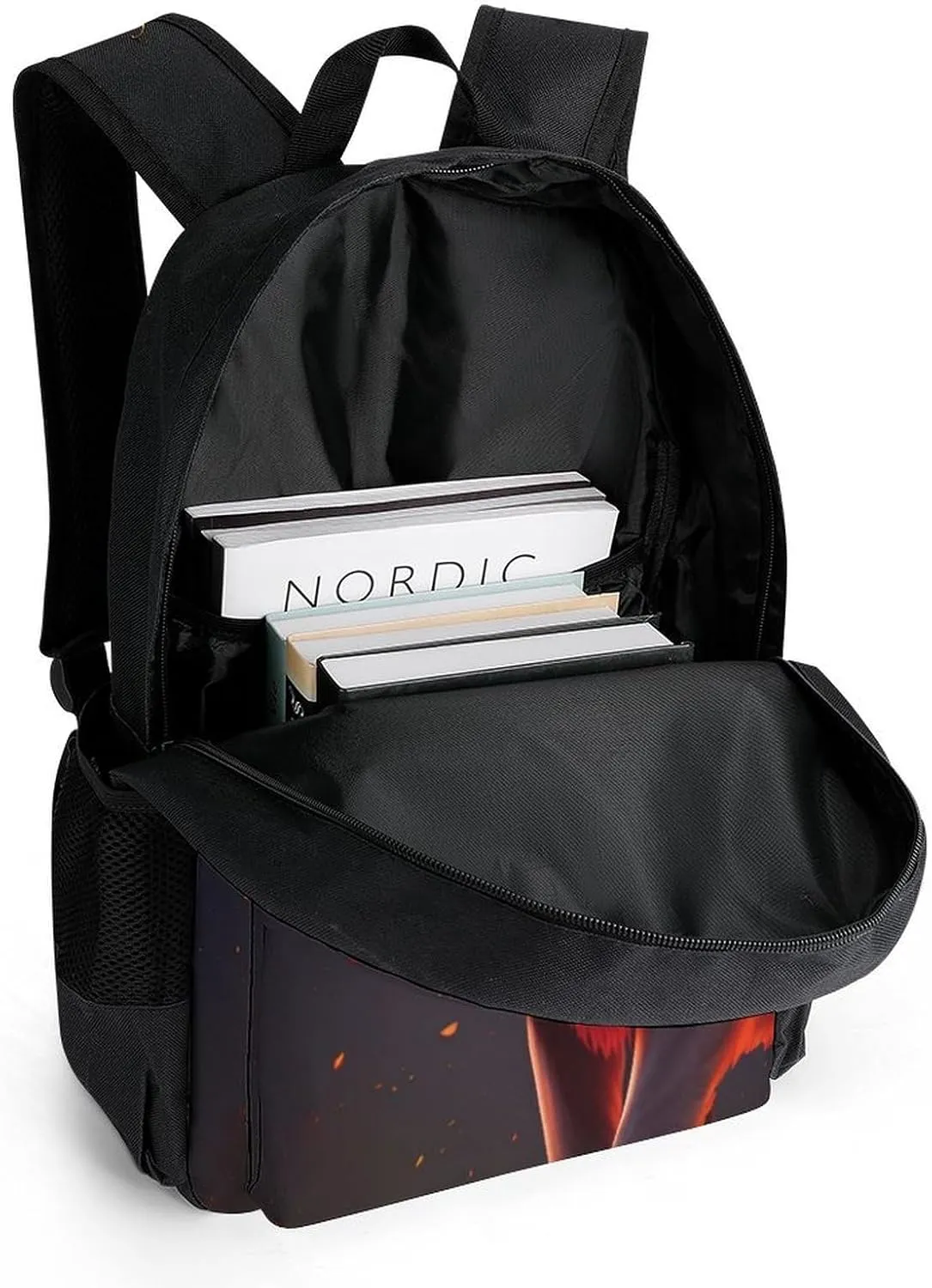 Polyester Daypack for Hiking Work Running - Big Capacity Anti-Theft Multipurpose Shoulder Bag, Cool Lion Fire Surreal Style Art Travel and Sport Backpack Rucksack