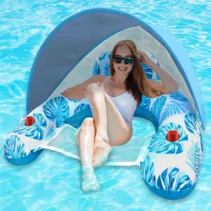 Pool Float with Canopy, Inflatable Pool Floats for Adult with 2 Cup Holders - XL Pool Lounger Chairs with Detachable Shade Mesh Seat & Headrest for Hawaiian Pool Party Beach Summer Water Fun