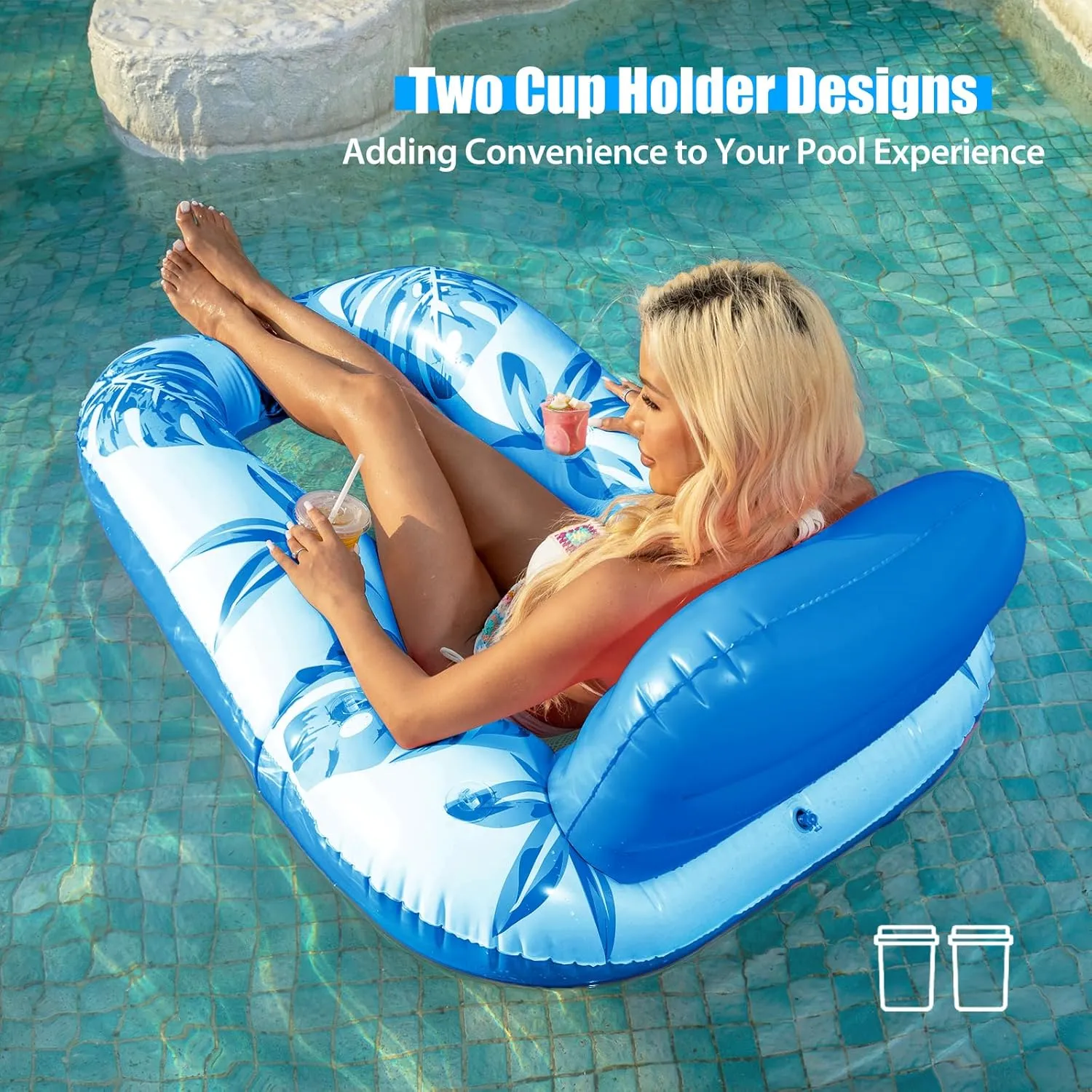Pool Lounge Float- Pool Float Lounge Raft Floaties Water Floating Recliner Chair with Cup Holders Footrest Swimming Floats