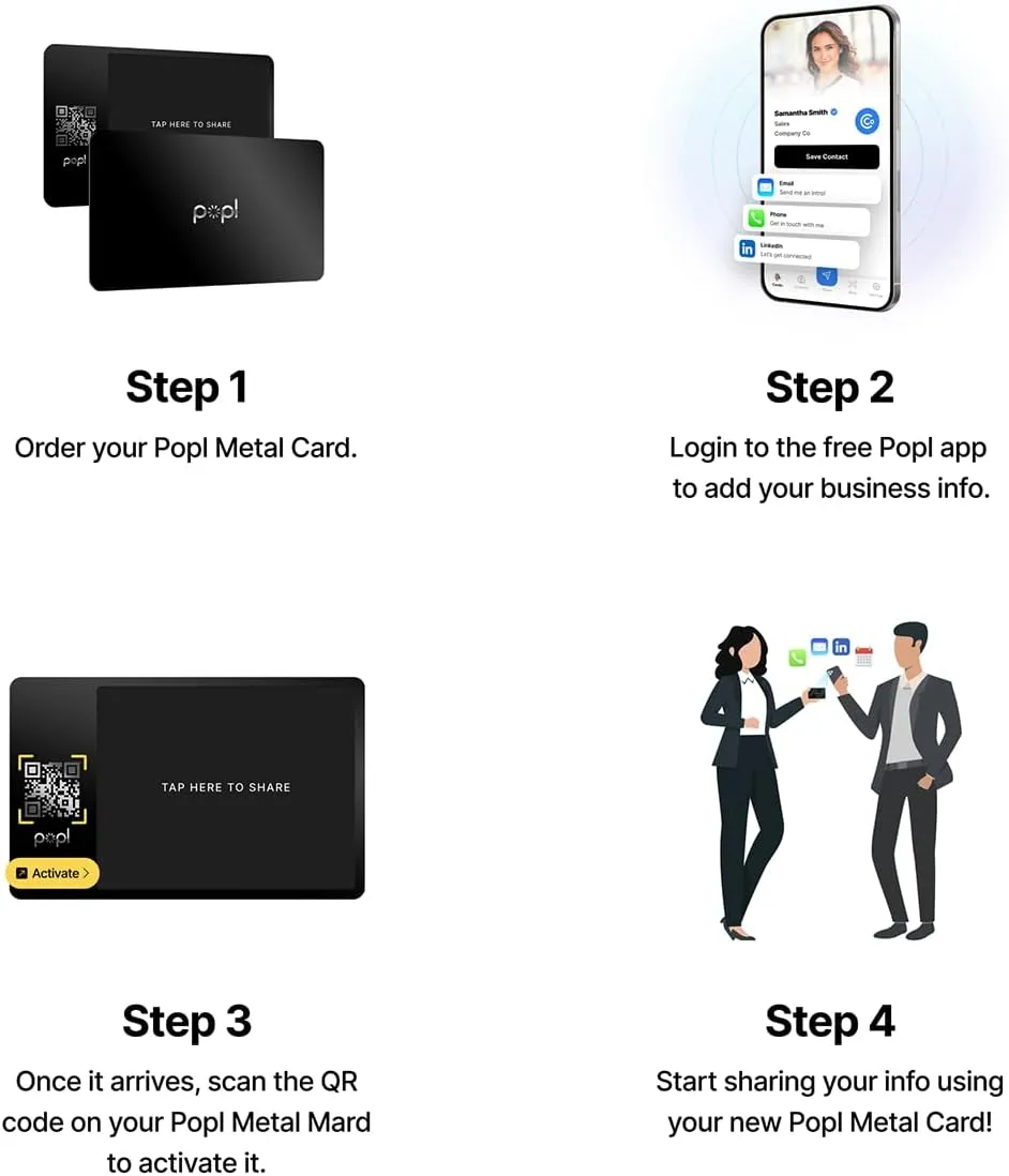 Popl Metal Digital Business Card - Smart NFC Networking Card - Tap to Share - iPhone & Android (Metal Black)