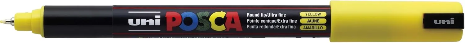 Posca PC-1MR Permanent Marker Paint Pens, Ultra Fine Tip, Multi Surface Use On Wood Metal Paper Canvas Cardboard Glass Fabric Ceramic Rock Pebble Porcelain, Set of 8 x 0.7 mm, Standard Colours