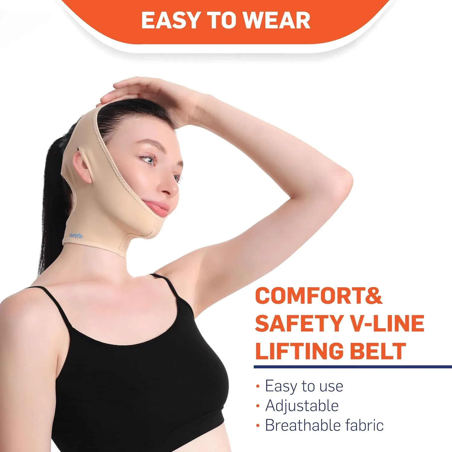 Post Surgical Chin Strap Bandage for Women - Chin Compression Garment After Lipo | Chin Lipo Compression Garment | Neck Compression Garment, Jaw Bra (Large-Beige)
