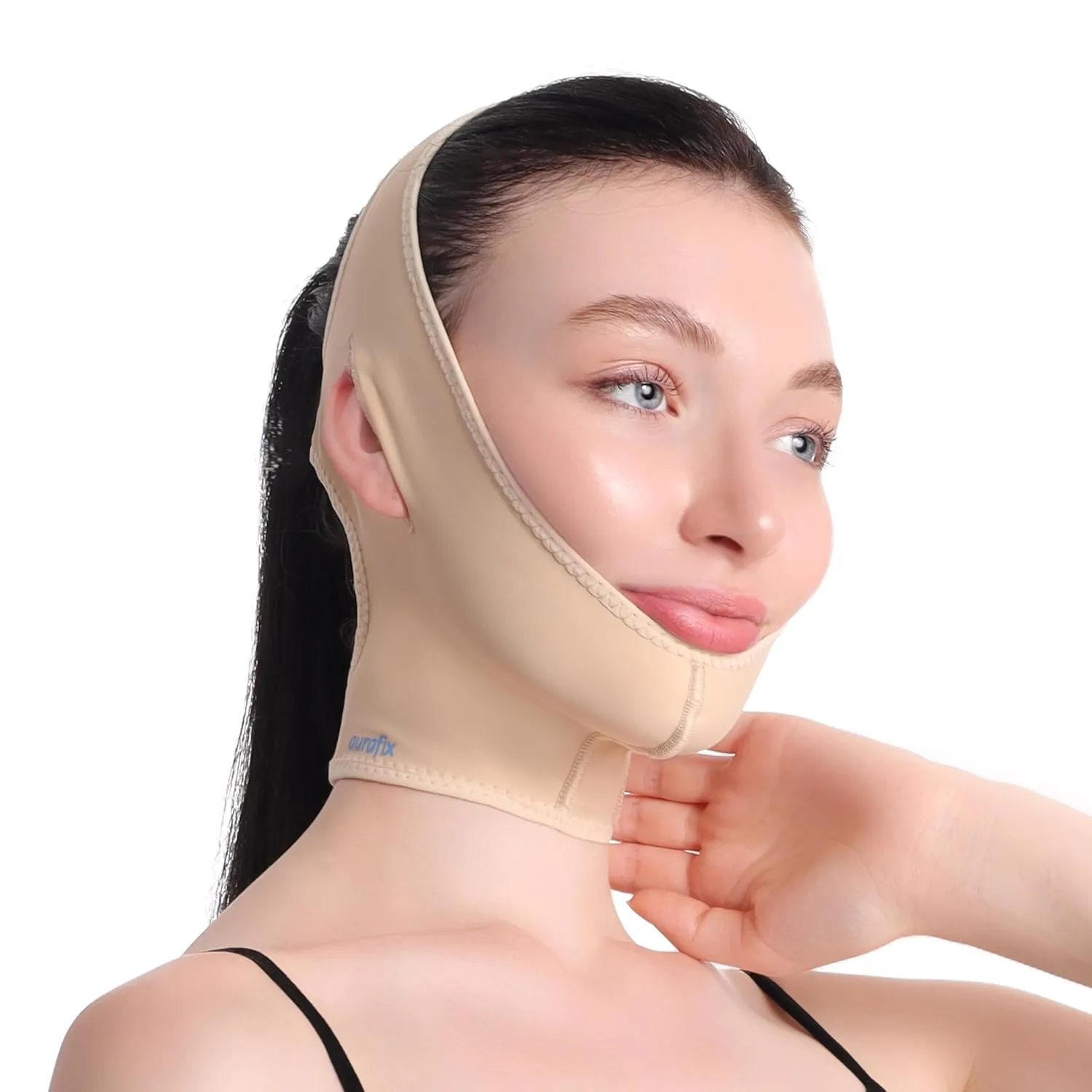 Post Surgical Chin Strap Bandage for Women - Chin Compression Garment After Lipo | Chin Lipo Compression Garment | Neck Compression Garment, Jaw Bra (Large-Beige)