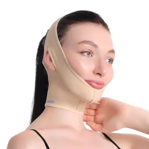 Post Surgical Chin Strap Bandage for Women - Chin Compression Garment After Lipo | Chin Lipo Compression Garment | Neck Compression Garment, Jaw Bra (Large-Beige)