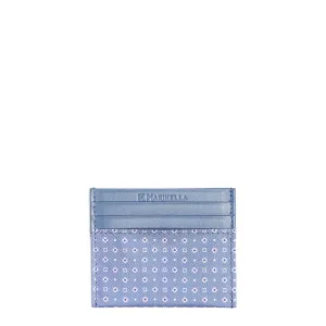 POWDER BLUE LEATHER AND SILK CREDIT CARD HOLDER