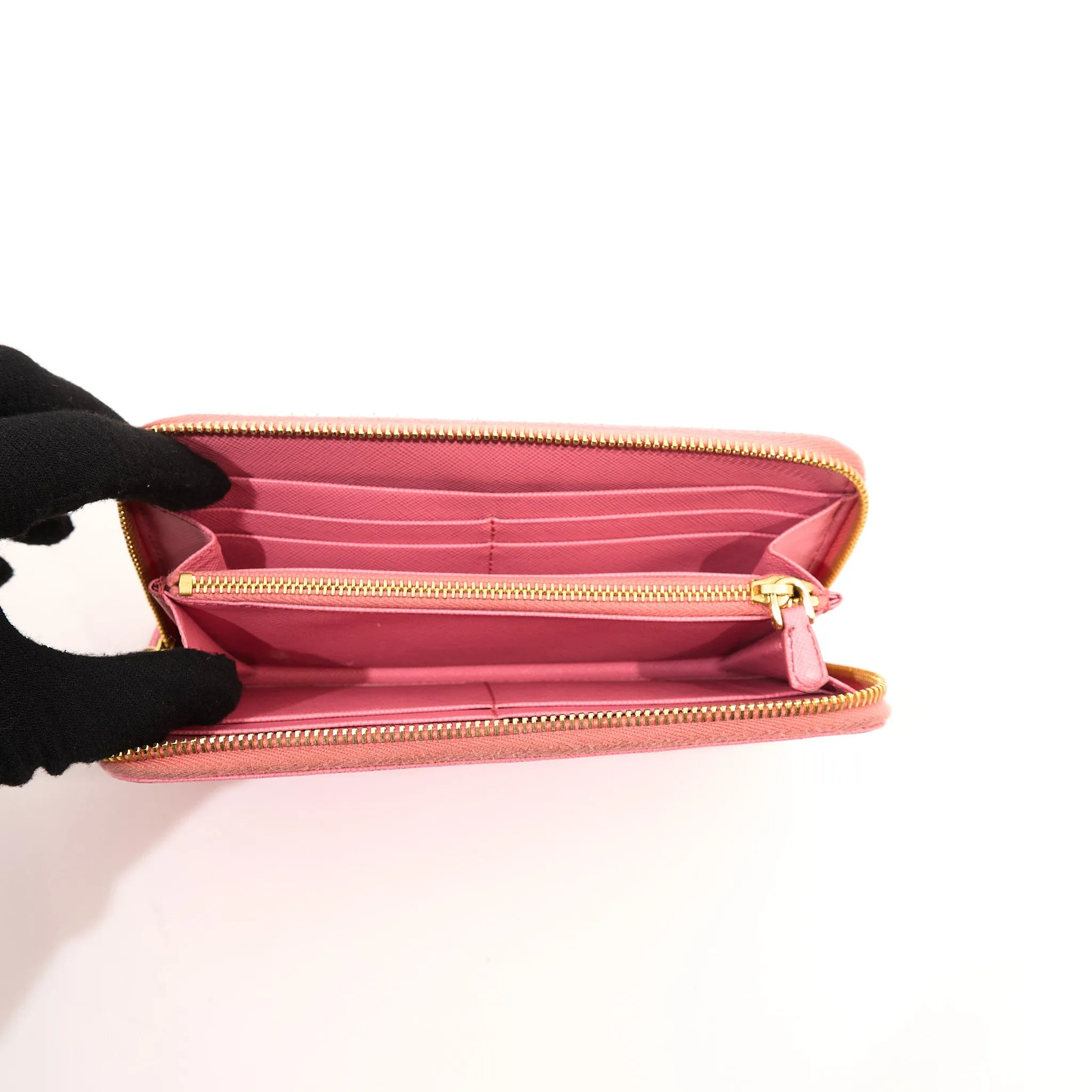 Prada Pink Saffiano Zip Around Wallet