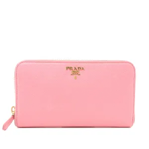 Prada Pink Saffiano Zip Around Wallet