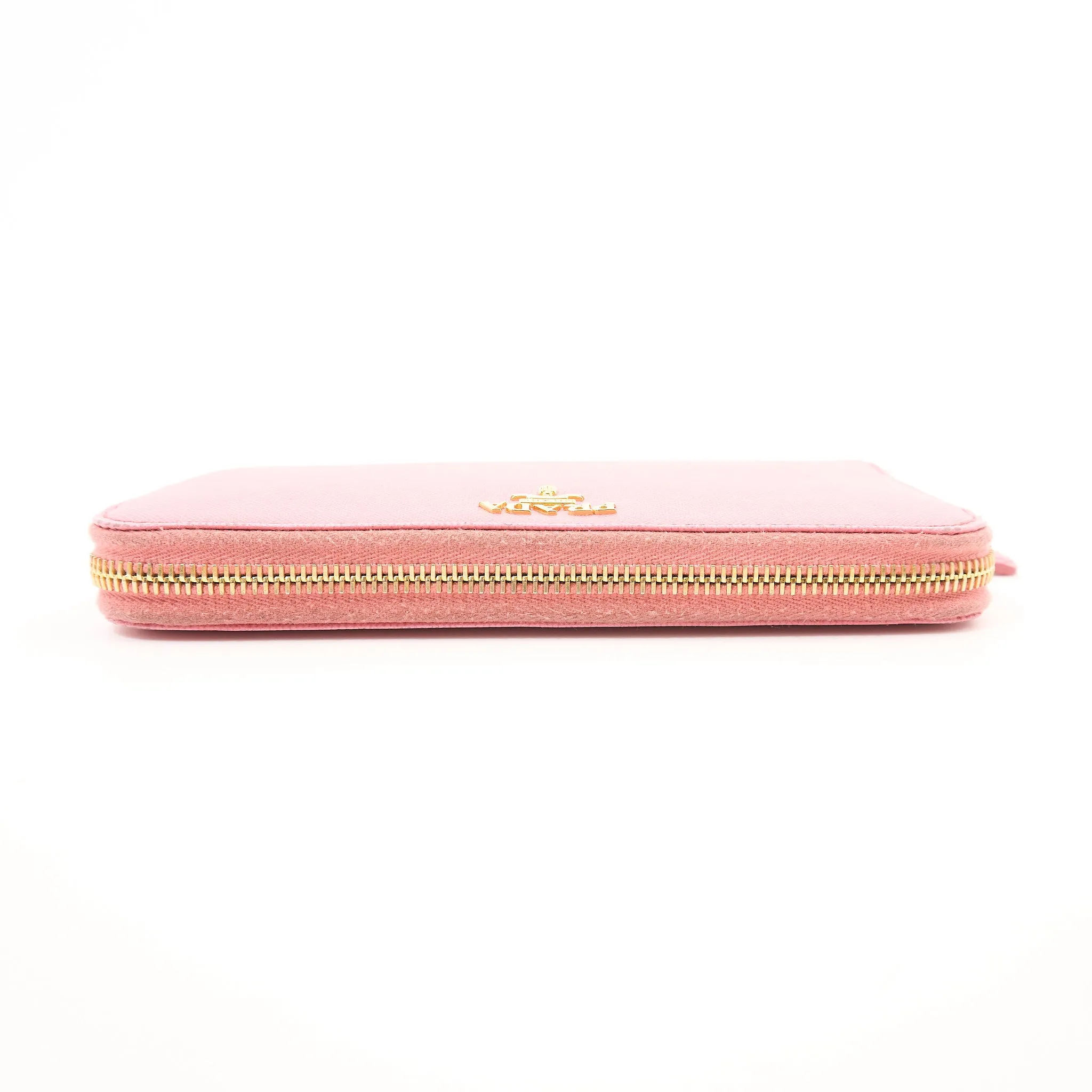 Prada Pink Saffiano Zip Around Wallet