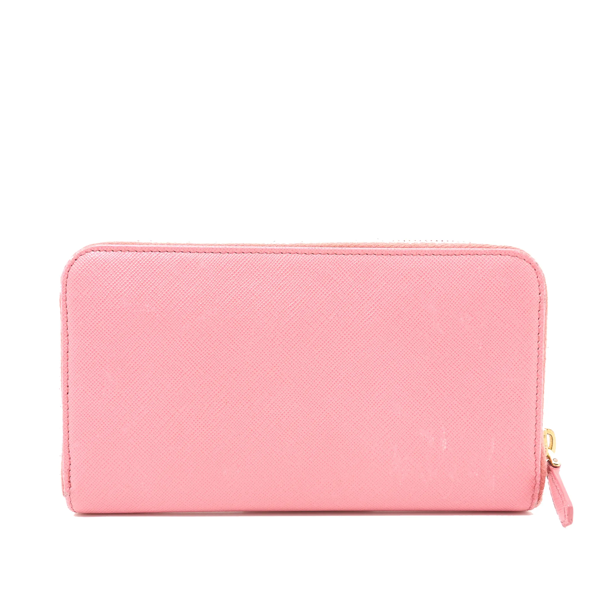 Prada Pink Saffiano Zip Around Wallet