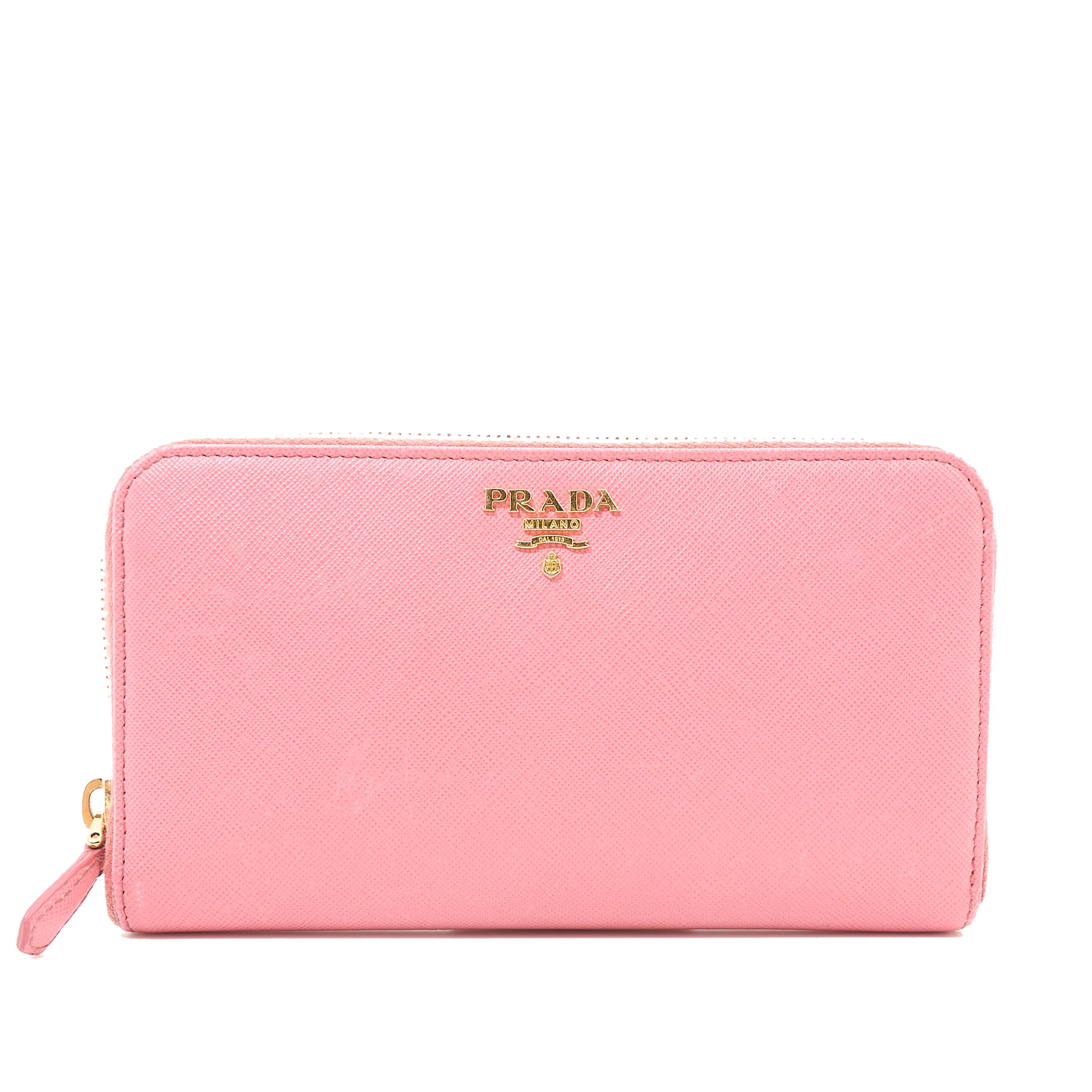 Prada Pink Saffiano Zip Around Wallet
