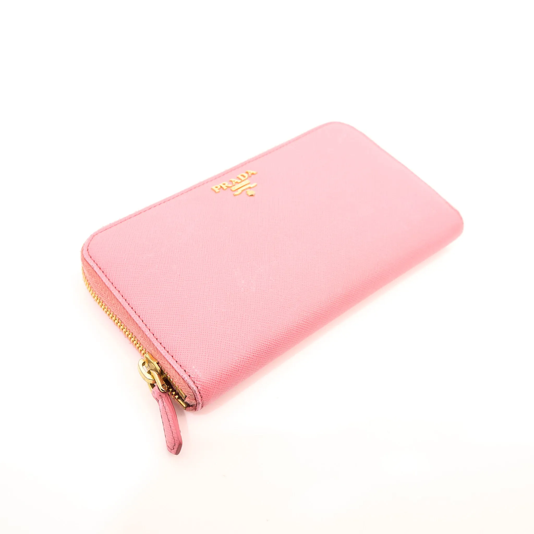 Prada Pink Saffiano Zip Around Wallet