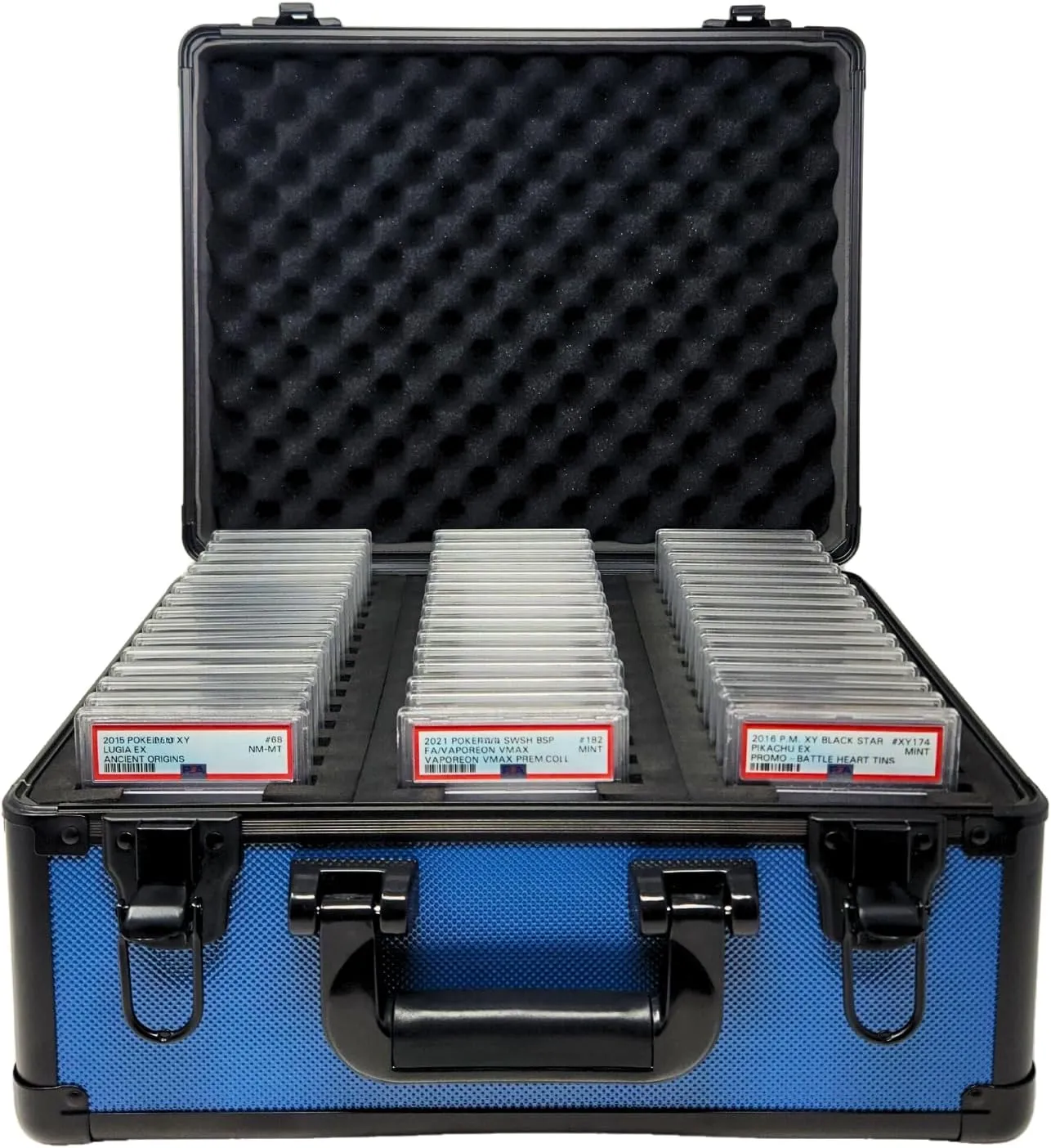 Precision Metal Slab Case – Holds 45 Graded Sports and Trading Cards – Durable Aluminum Storage Box for PSA, BGS, CGC Slabs – XL-45 Blue