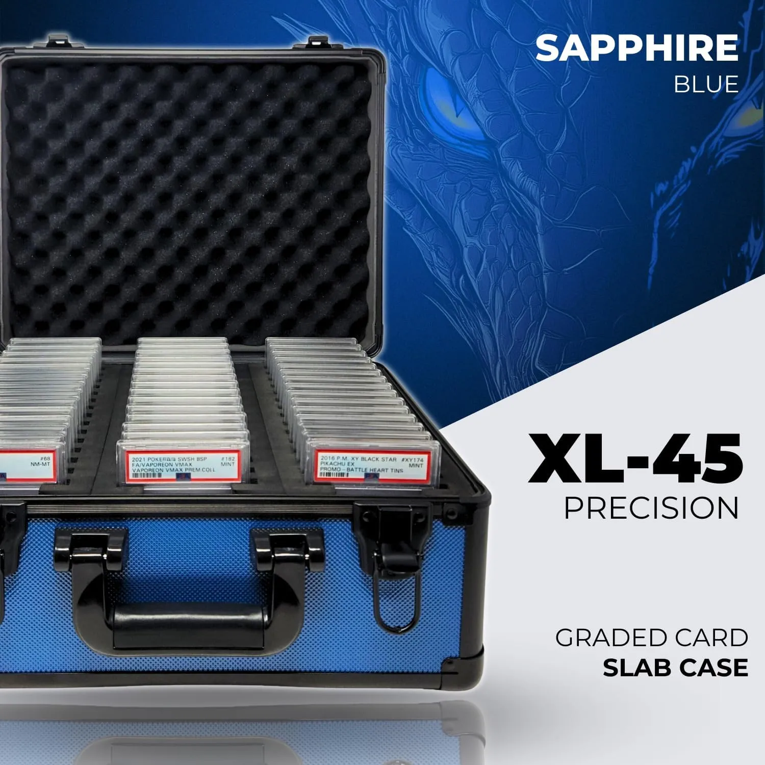 Precision Metal Slab Case – Holds 45 Graded Sports and Trading Cards – Durable Aluminum Storage Box for PSA, BGS, CGC Slabs – XL-45 Blue