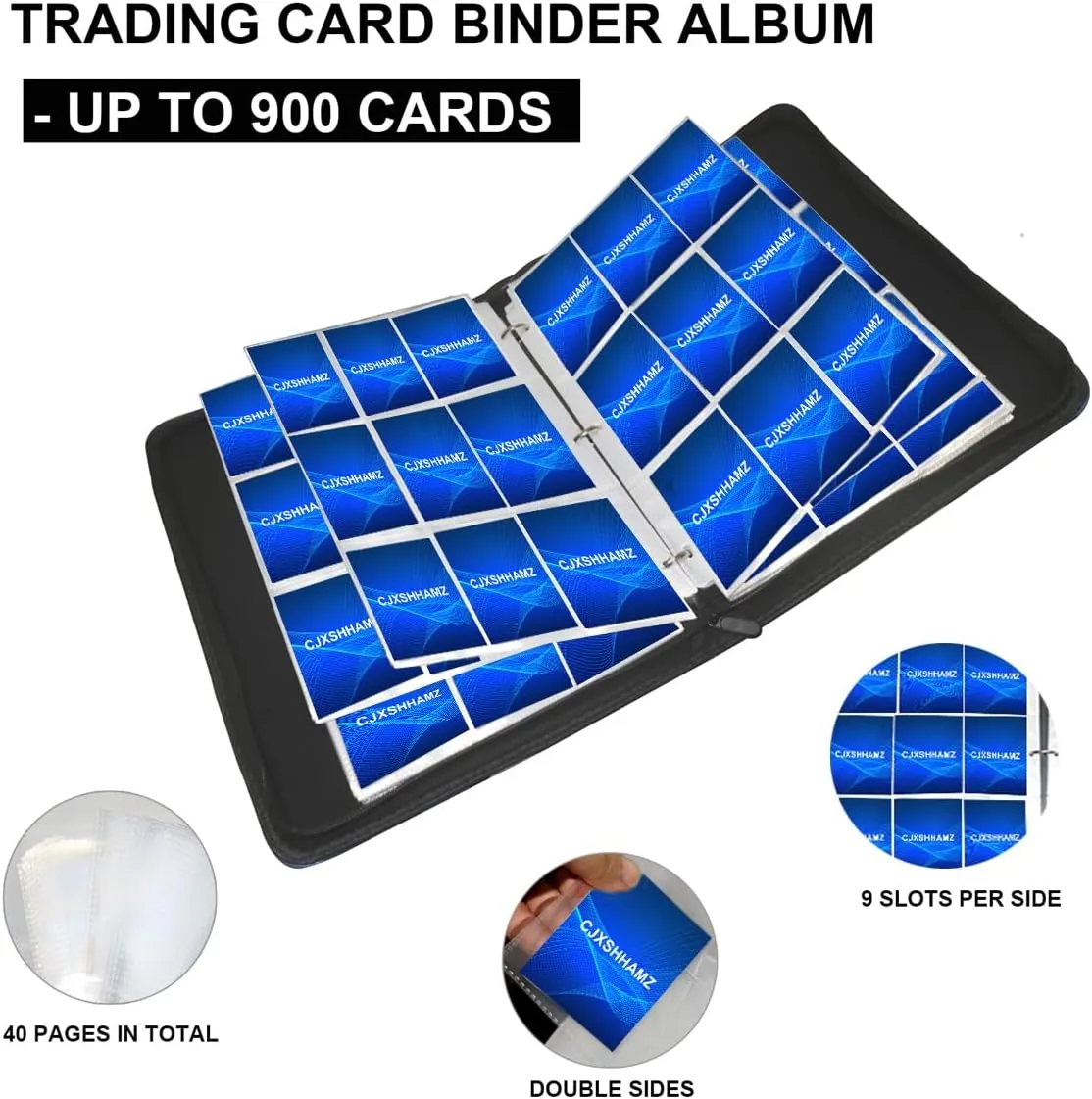 Premium Baseball Card Binder Album with 900 Pockets - Perfect for Trading, Football, and TCG Cards - Hard Case Storage with Zipper and Ring Holder,Top Loader Binders (Large)