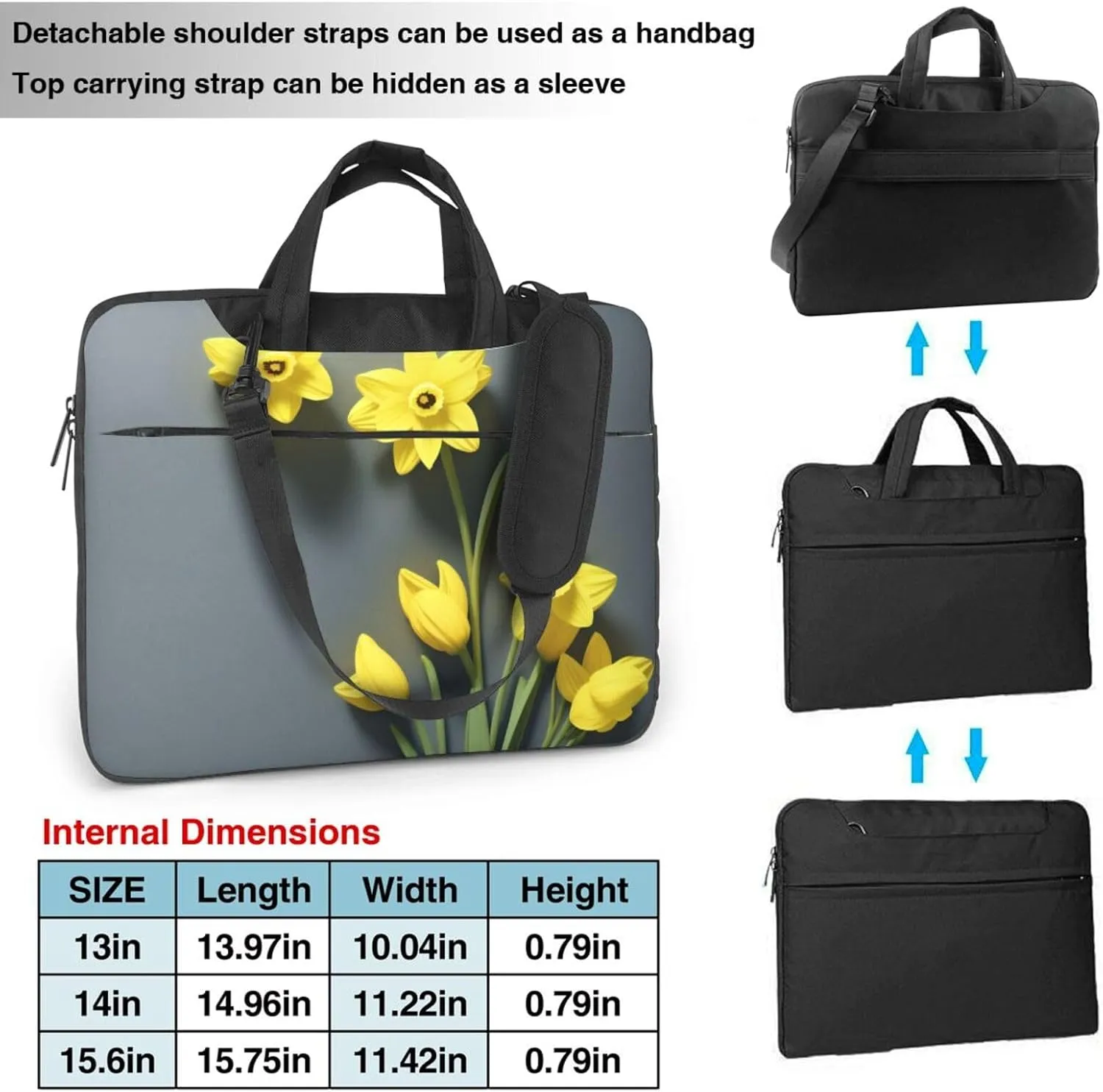Print Flowers Laptop Shoulder Bag Notebook Computer Case Briefcase With Shoulder Straps And Handle