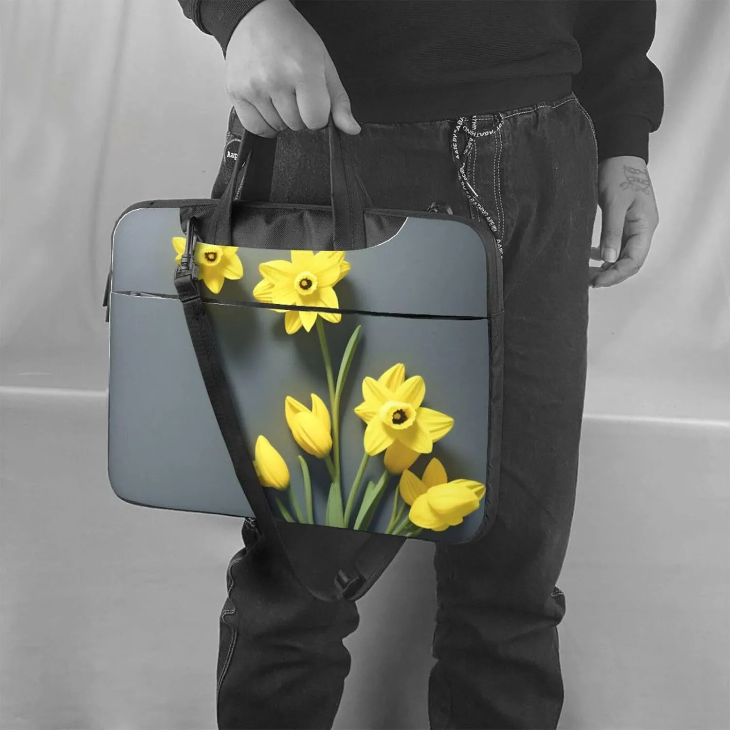 Print Flowers Laptop Shoulder Bag Notebook Computer Case Briefcase With Shoulder Straps And Handle